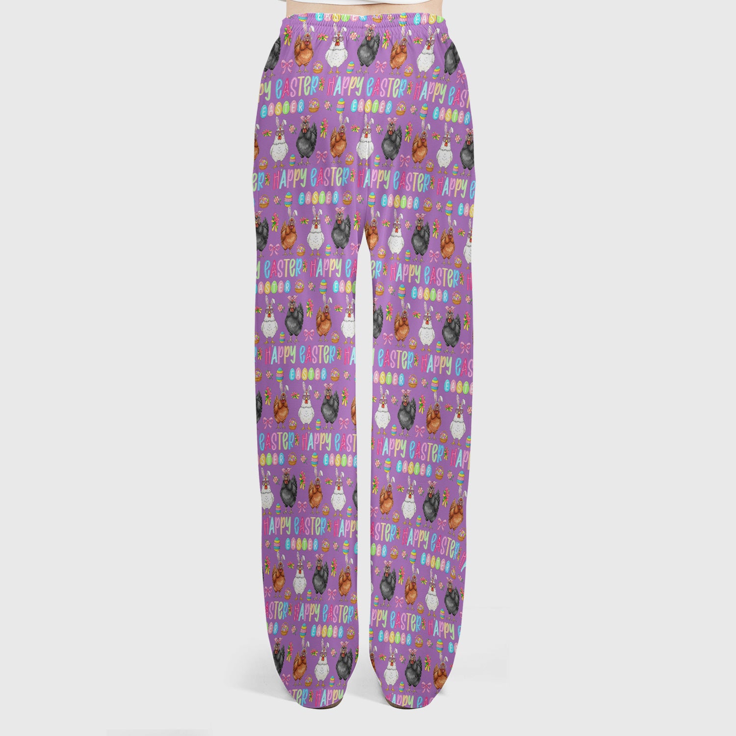 Happy Easter Bunny Eggs Pattern Scrub Sets, Scrub Pants and V Neck Top