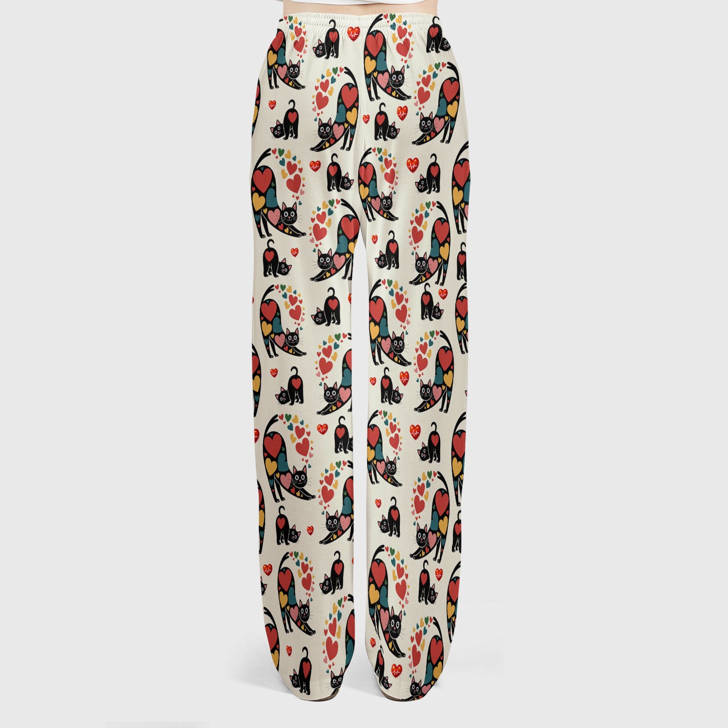 Playful Cat Valentine Heart Print Medical Scrub Set, Breathable Med Uniform