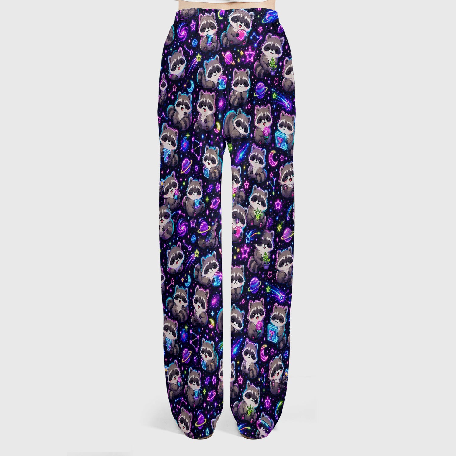 Neon Galaxy Raccoon Space Pattern Scrub Set, Scrub Pants and V Neck Top