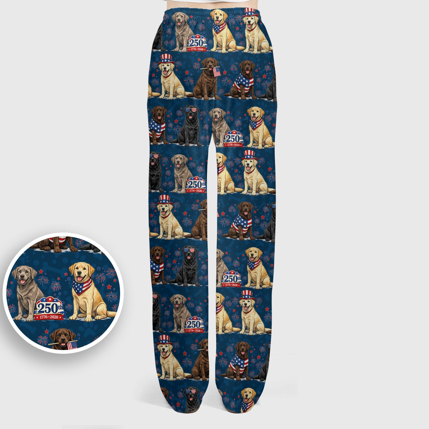 4th of July Labrador Dog Patriotic Print Scrub Set, Scrub Pants and V Neck Top