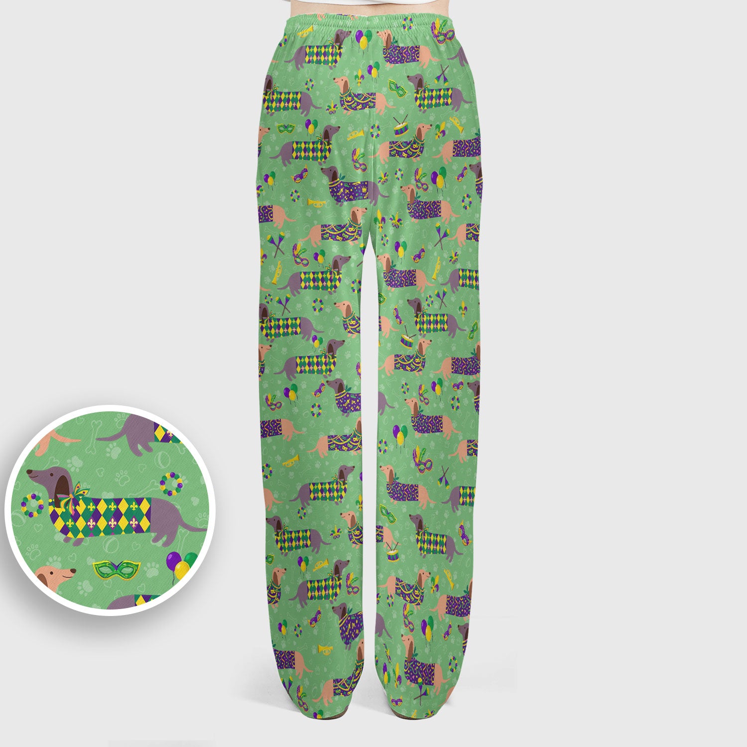 Mardi Gras Dachshund Nurse Scrub Set, Wiener Dog Holiday Pattern Nurses Shirt, Comfortable Uniform Scrubs For Nursing