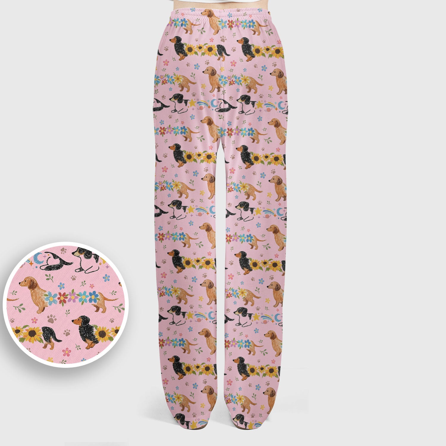 Floral Wiener Dog Pattern Scrub Set, Scrub Pants and V Neck Top