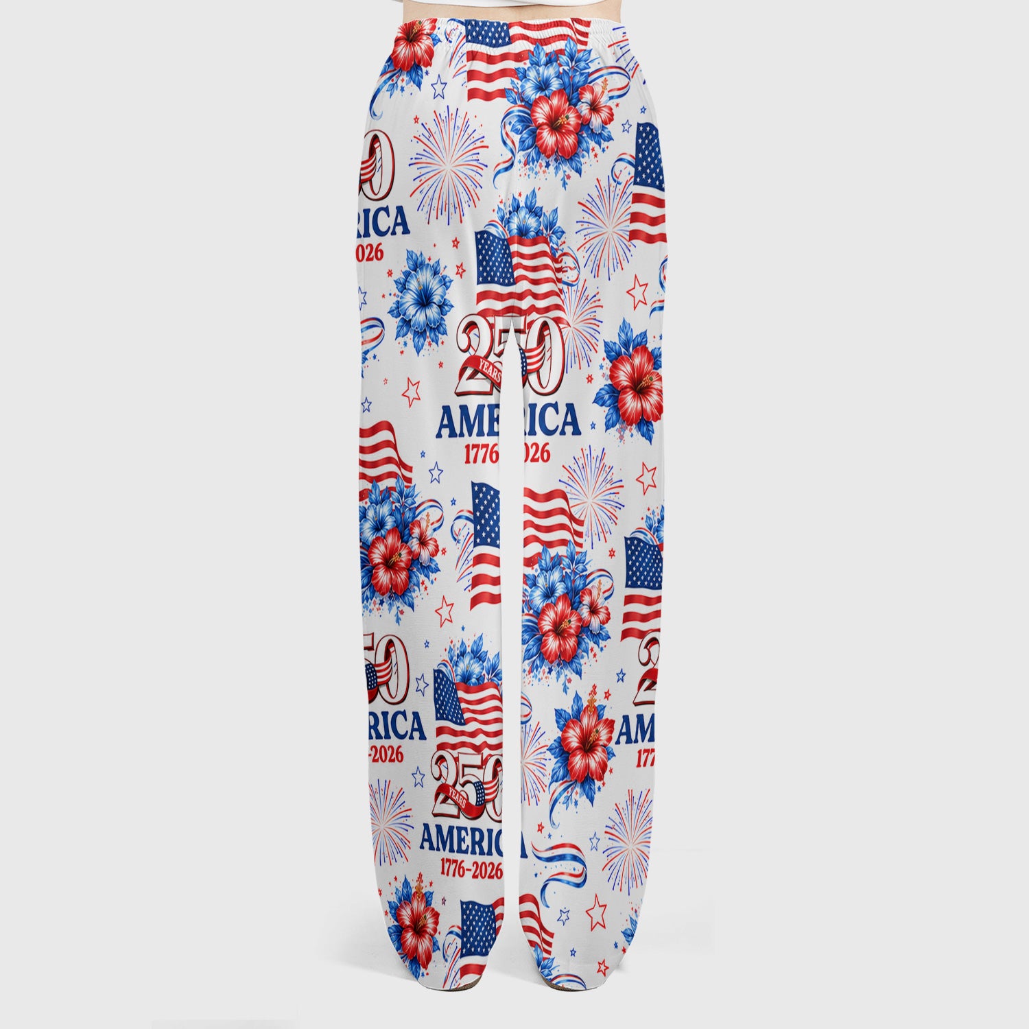 America 250 with Flag Firework Pattern Scrub Set, Scrub Pants and V Neck Top