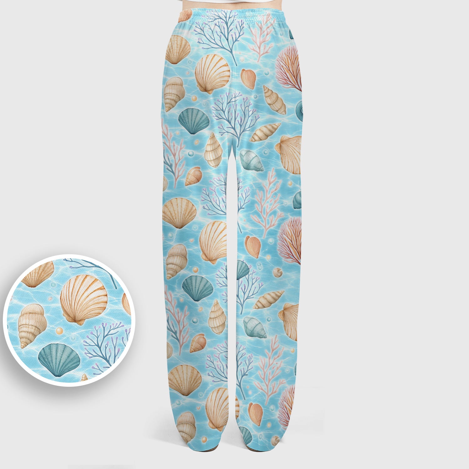 Cute Nurse Coastal Seashell And Coral Reef Scrub Set, Scrub Pants and V Neck Top