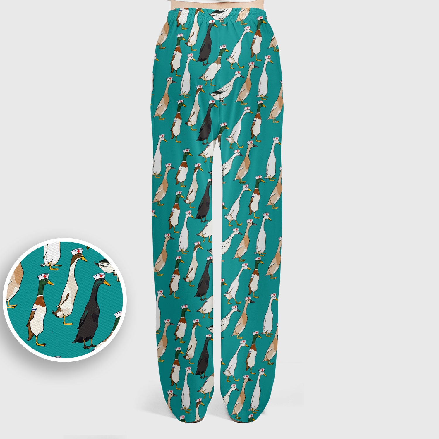 Funny Nurse Duck Pattern Scrub Set, Breathable Med Uniform