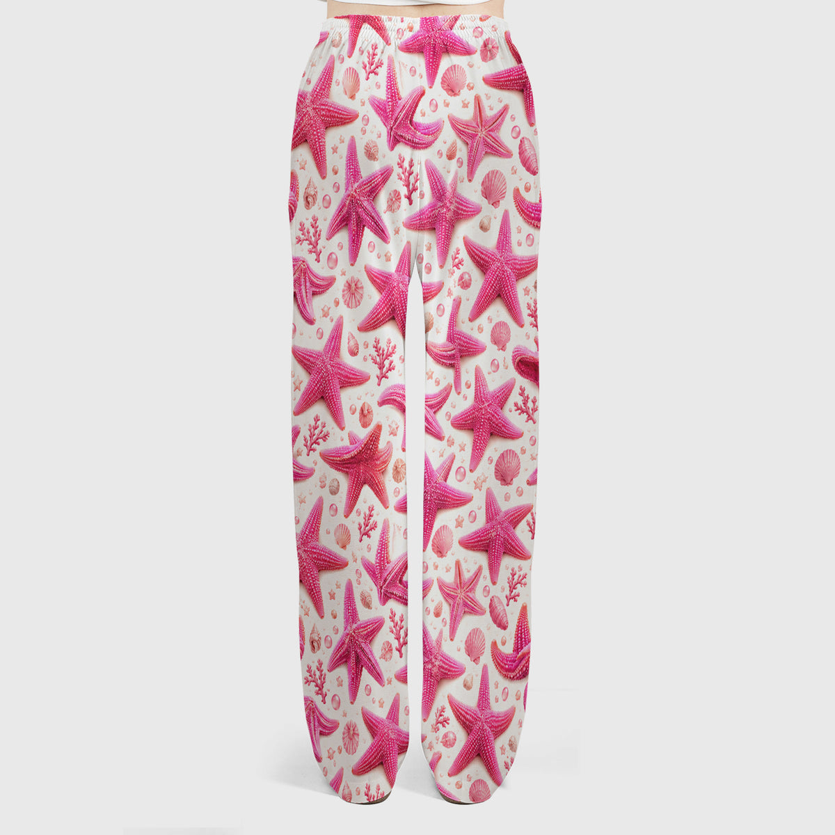 Pink Starfish And Seashell Pattern Scrub Set, Scrub Pants and V Neck Top