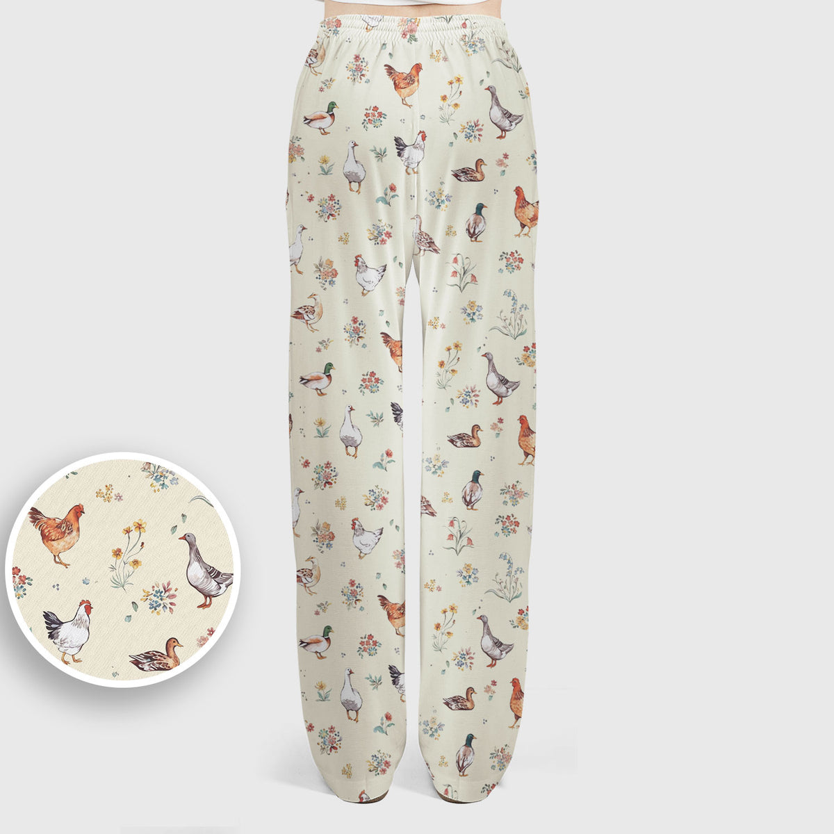 Farm Chicken Duck Floral Pattern Scrubs Sets, Scrub Pants and V Neck Top