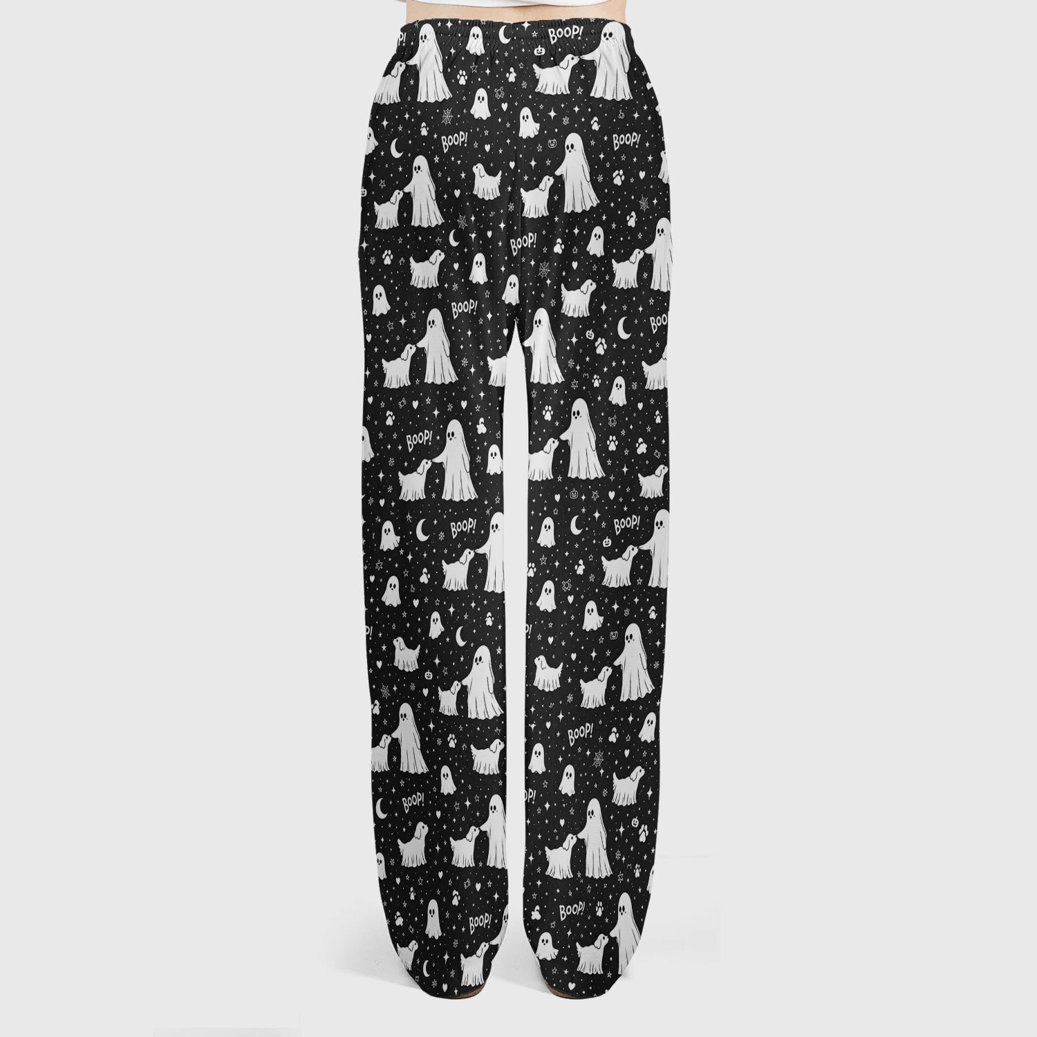 Halloween Ghost Boop Dog Pattern Scrub Set, Scrub Pants and V Neck Top