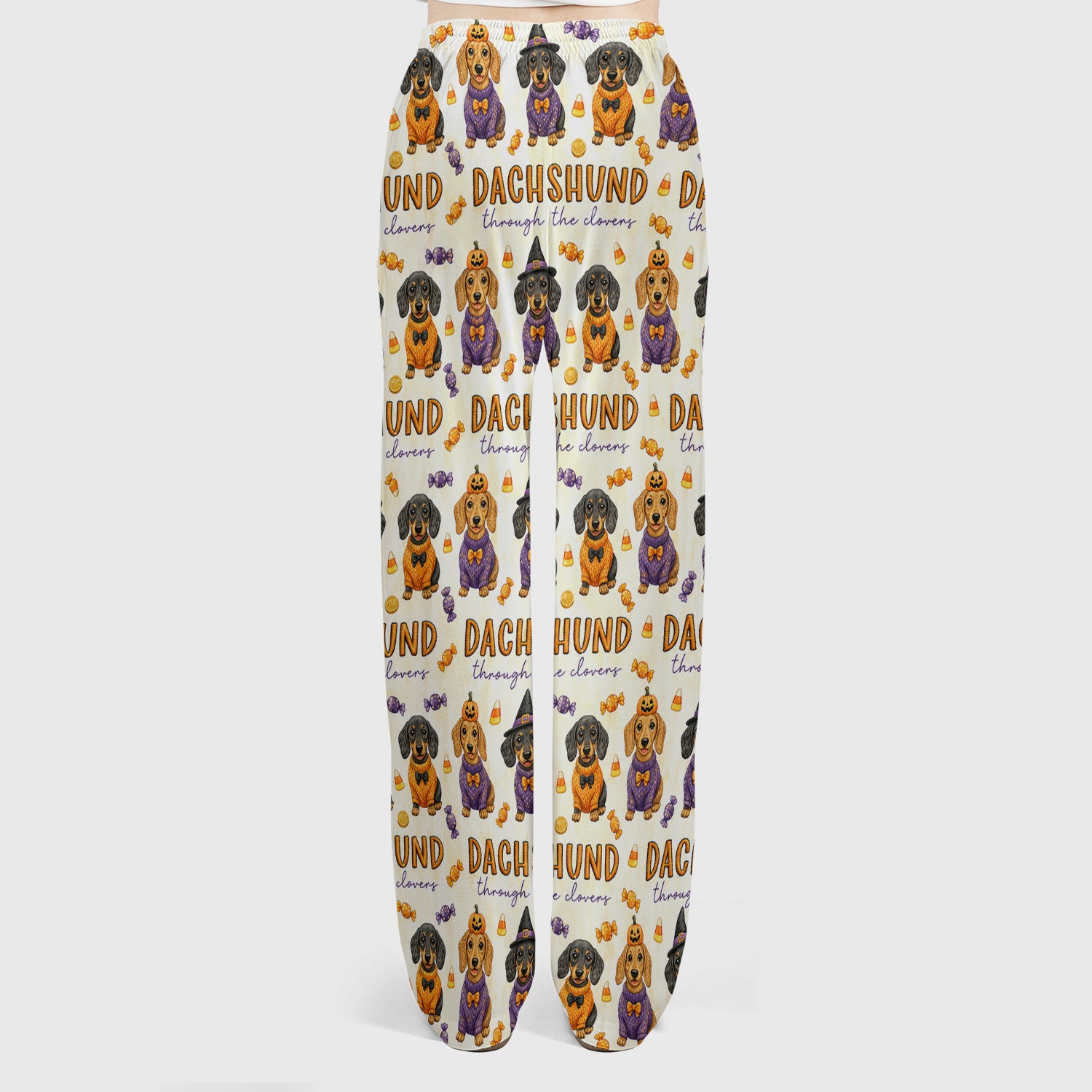 Candy Dachshund Pattern Scrub Set, Scrub Pants and V Neck Top