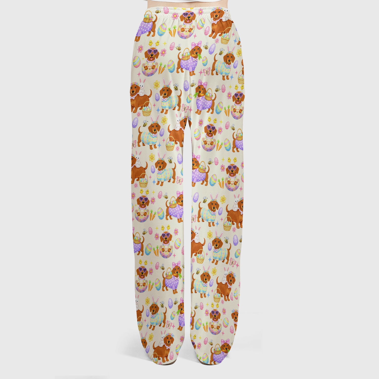 Cute Easter Dachshund Dog Pattern Scrub Set, Scrub Pants and V Neck Top
