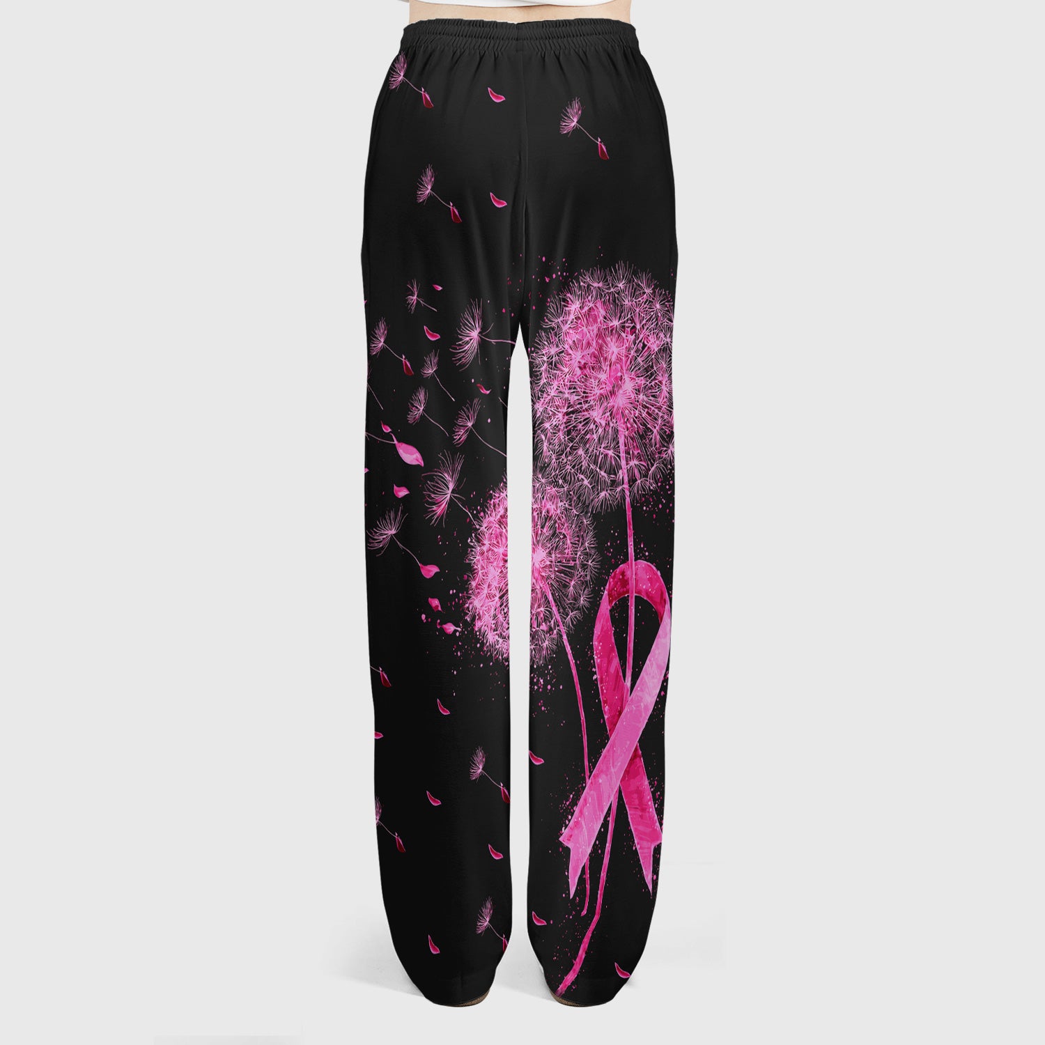 Meaningful Pink Ribbon Dandelion Scrub Set, Scrub Pants and V Neck Top