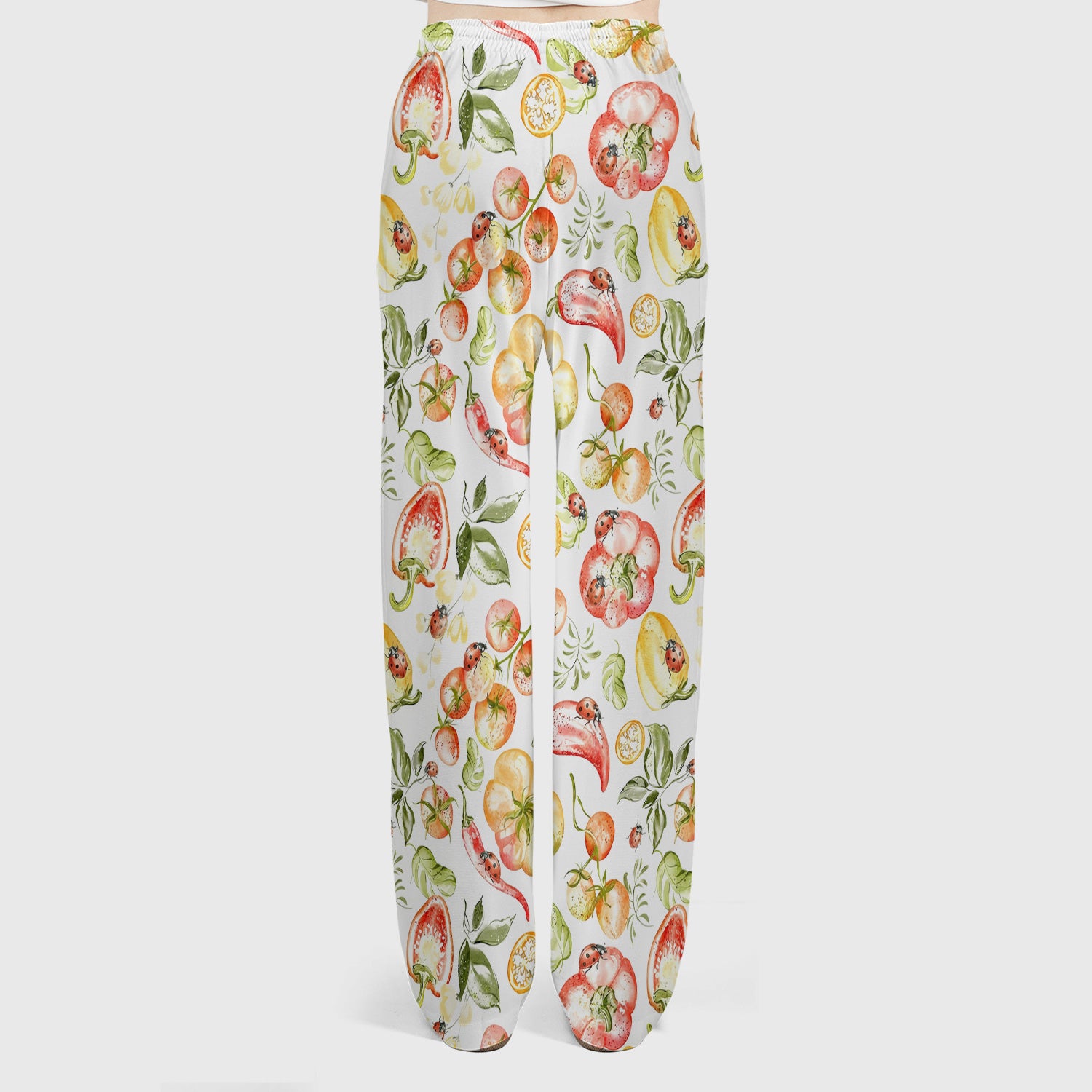Cute Watercolor Veggie Ladybug Pattern Scrub Set, Scrub Pants and V Neck Top