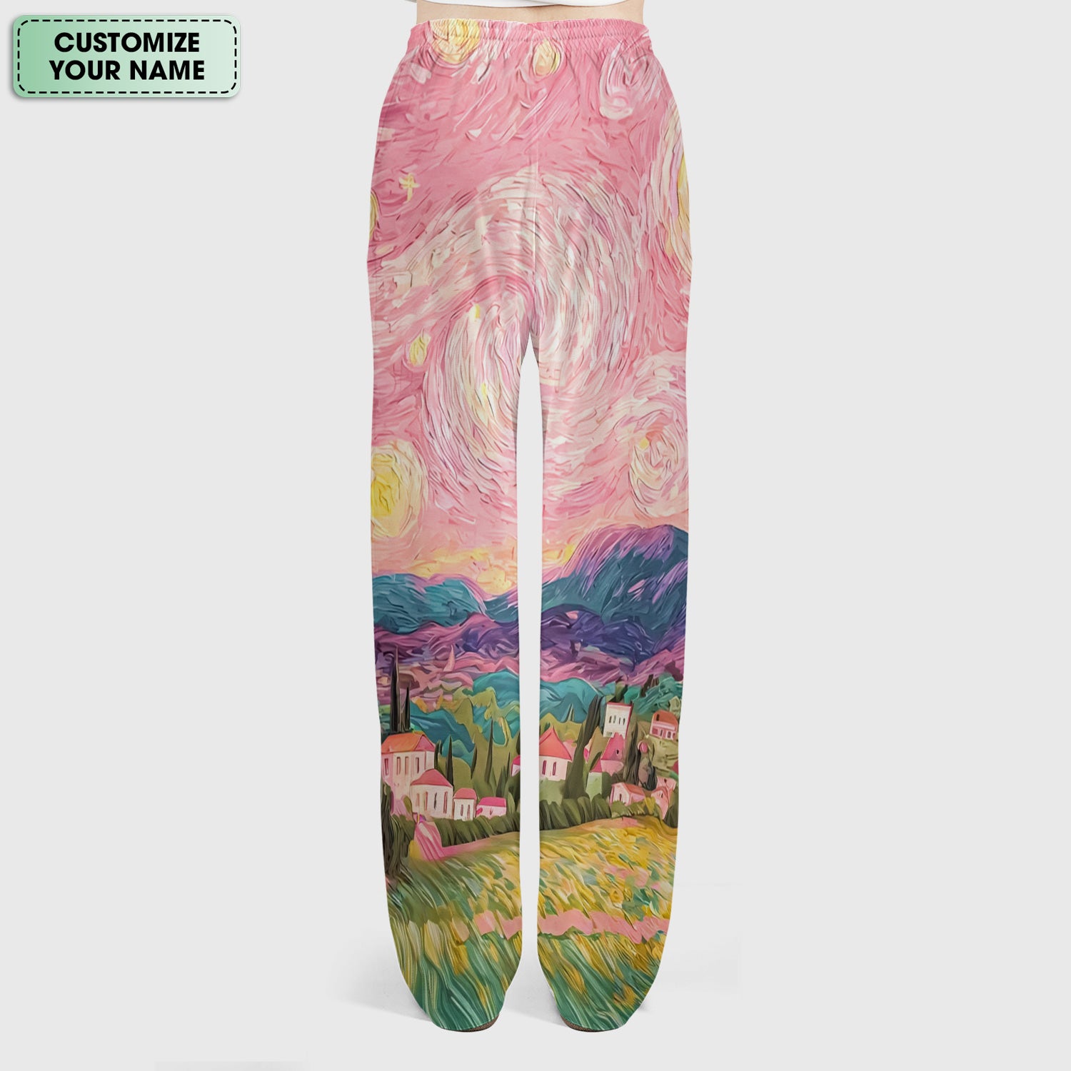 Personalized Cat Couple Sunset Swirl Sky Landscape Pattern Scrub Set, Scrub Pants and V Neck Top