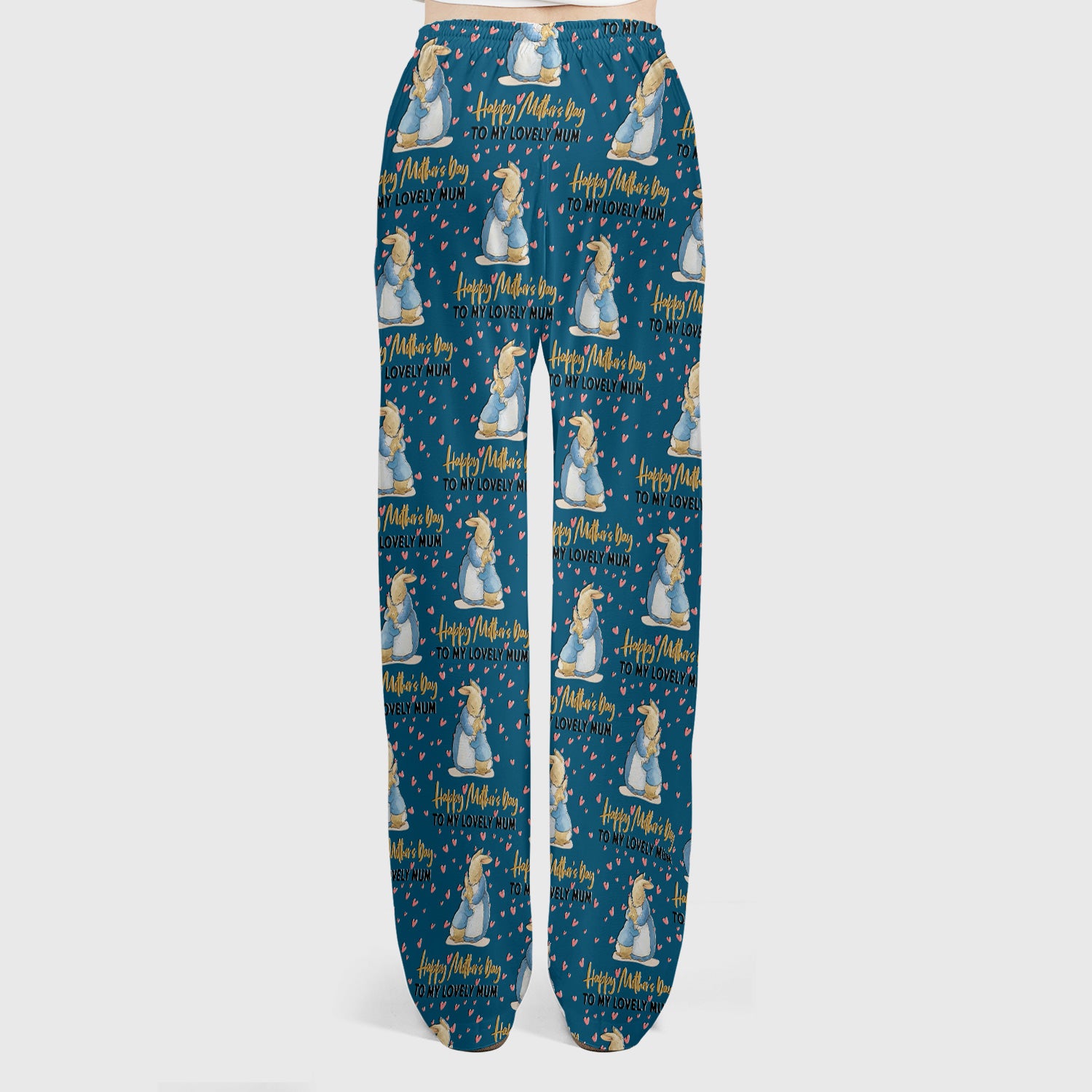 Happy Mothers Day Bunny Love Pattern Scrub Sets, Scrub Pants and V Neck Top