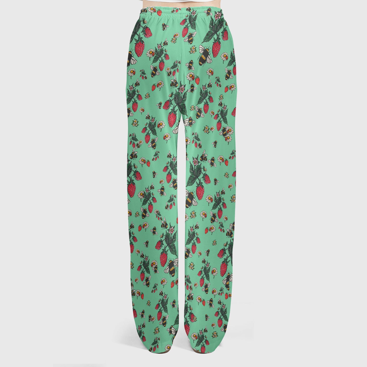 Cute Strawberry Bee Daisy Floral Pattern Scrub Set, Scrub Pants and V Neck Top