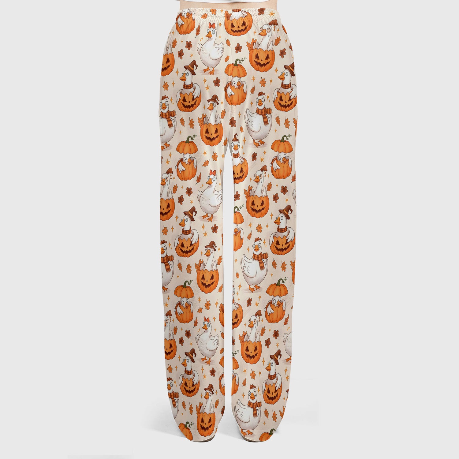 Cute Halloween Goose And Pumpkins Scrub Set, Scrub Pants and V Neck Top