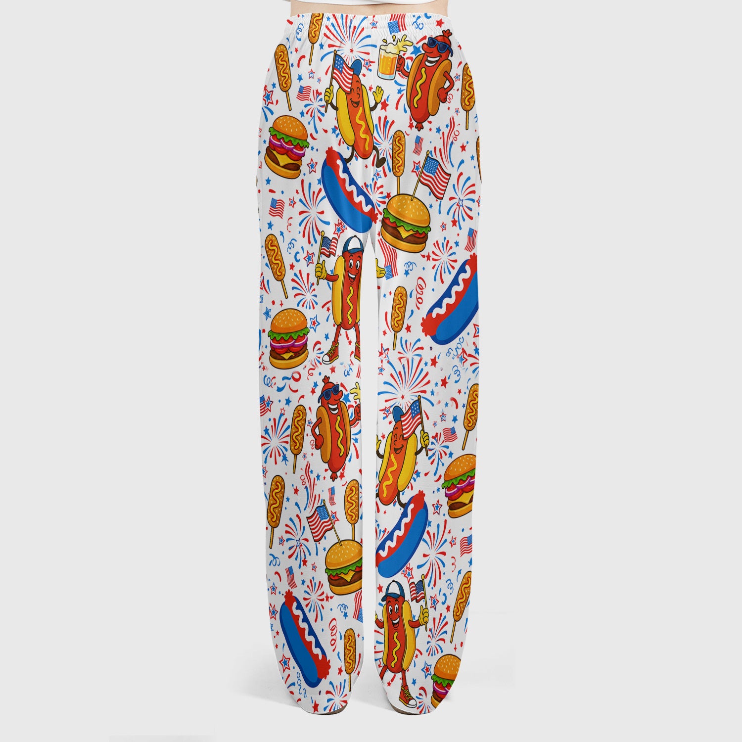 Patriotic Hot Dog Burger Fireworks Scrub Set, Scrub Pants and V Neck Top