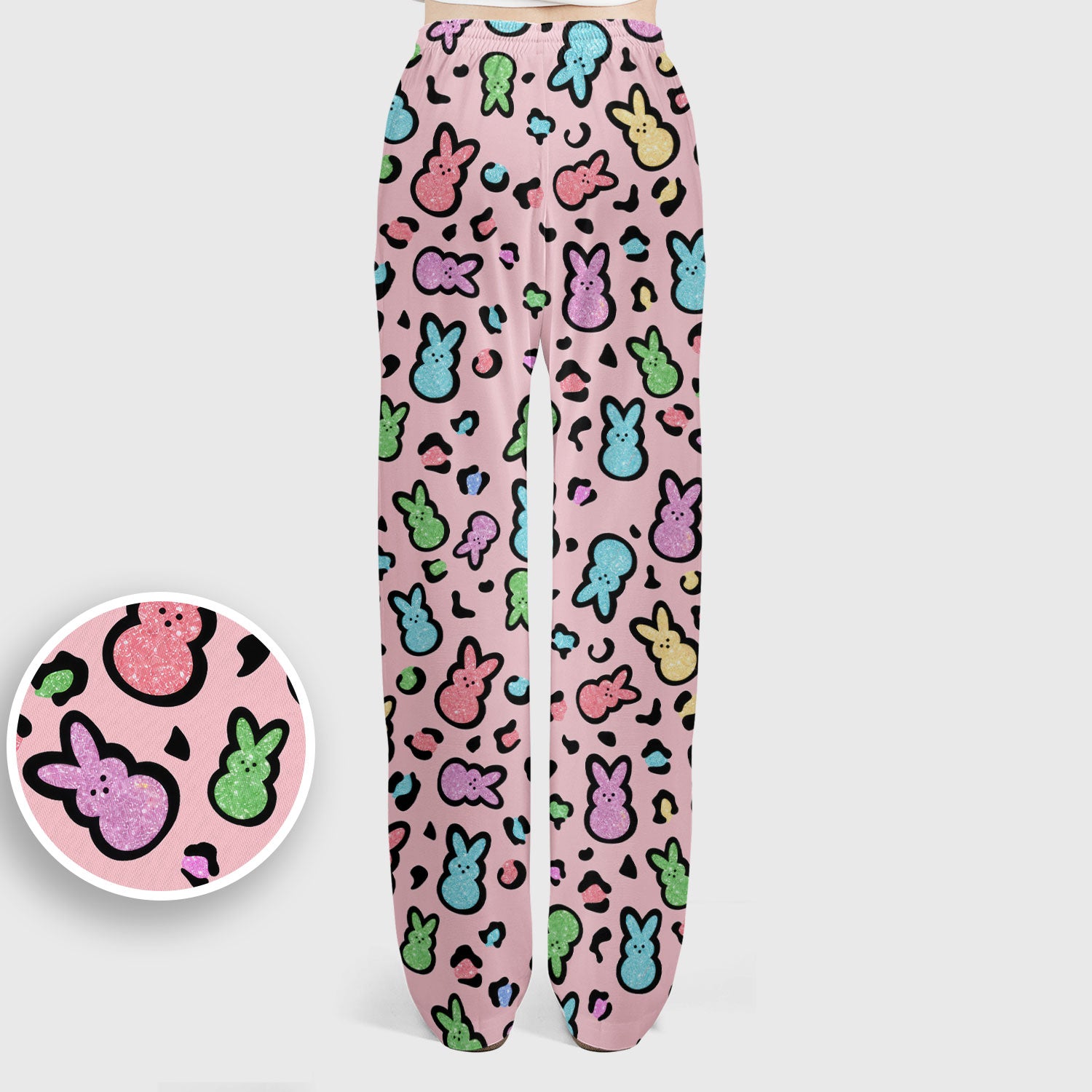Cute Easter Bunny Pastel Pattern Scrub Set, Scrub Pants and V Neck Top