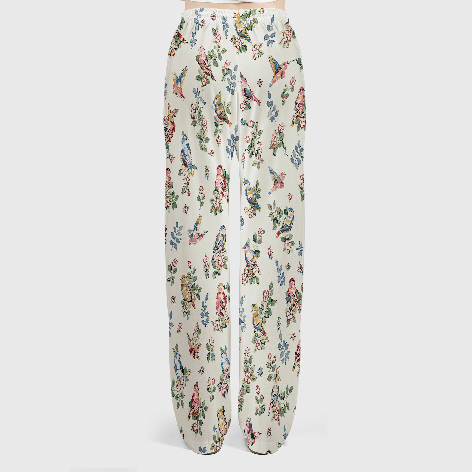 Cute Vintage Birds Blossom Pattern Scrub Set, Scrub Pants and V Neck Top