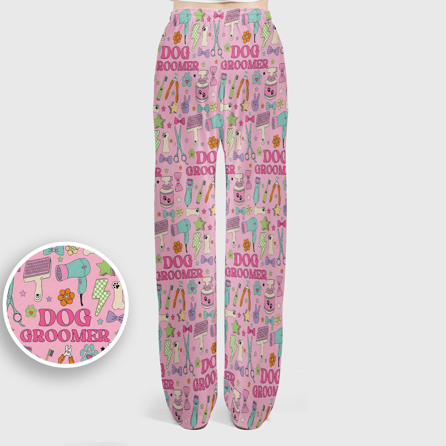 Dog Groomer Tools Pattern Women's Scrub Set, Scrub Pants and V Neck Top