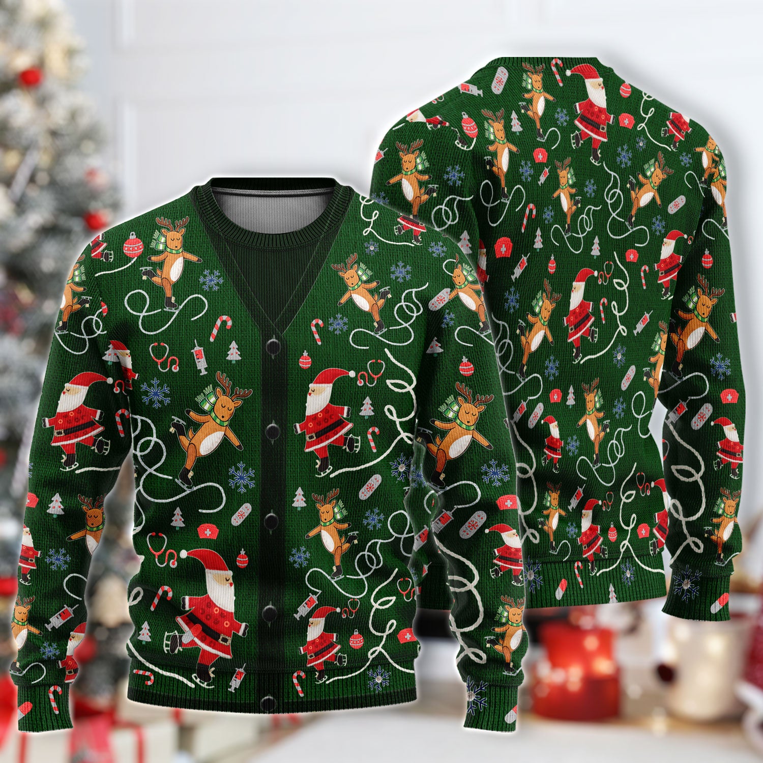 Christmas Reindeer Santa Nurse Ugly Sweater, Cute Holiday Medical Uniform Sweater for Women