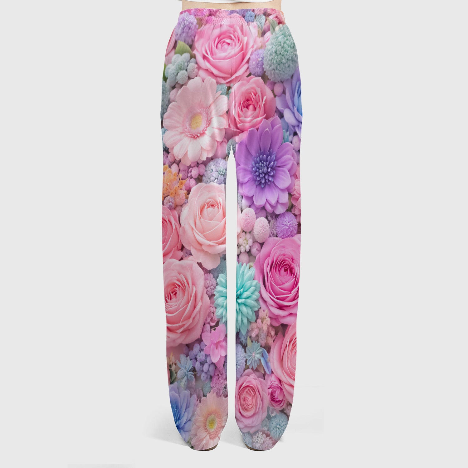 Pastel Floral Dream Scrub Set, Pink Rose Candy Color Nursing Uniform Set, V-Neck Top & Pants