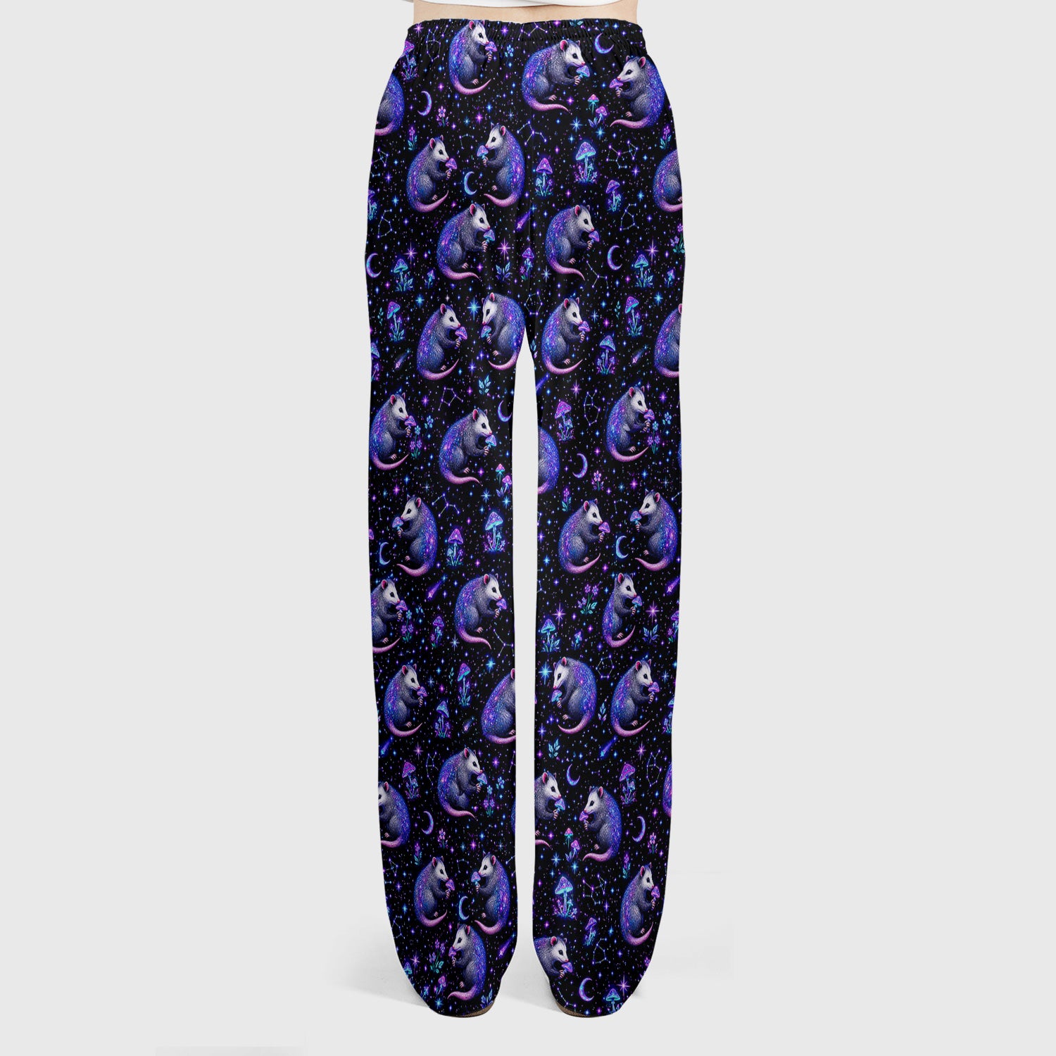 Celestial Purple Opossum With Mushroom Pattern Scrub Set, Scrub Pants and V Neck Top