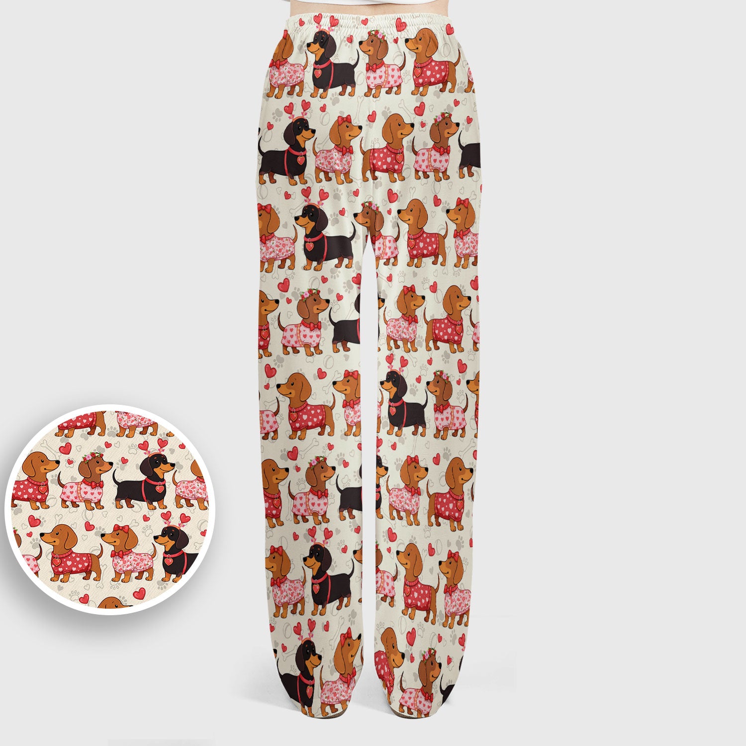 Valentine Dachshund Scrub Top, Wiener Dog Love Pattern Nurse Shirt, Breathable Fabrics Nursing Uniform