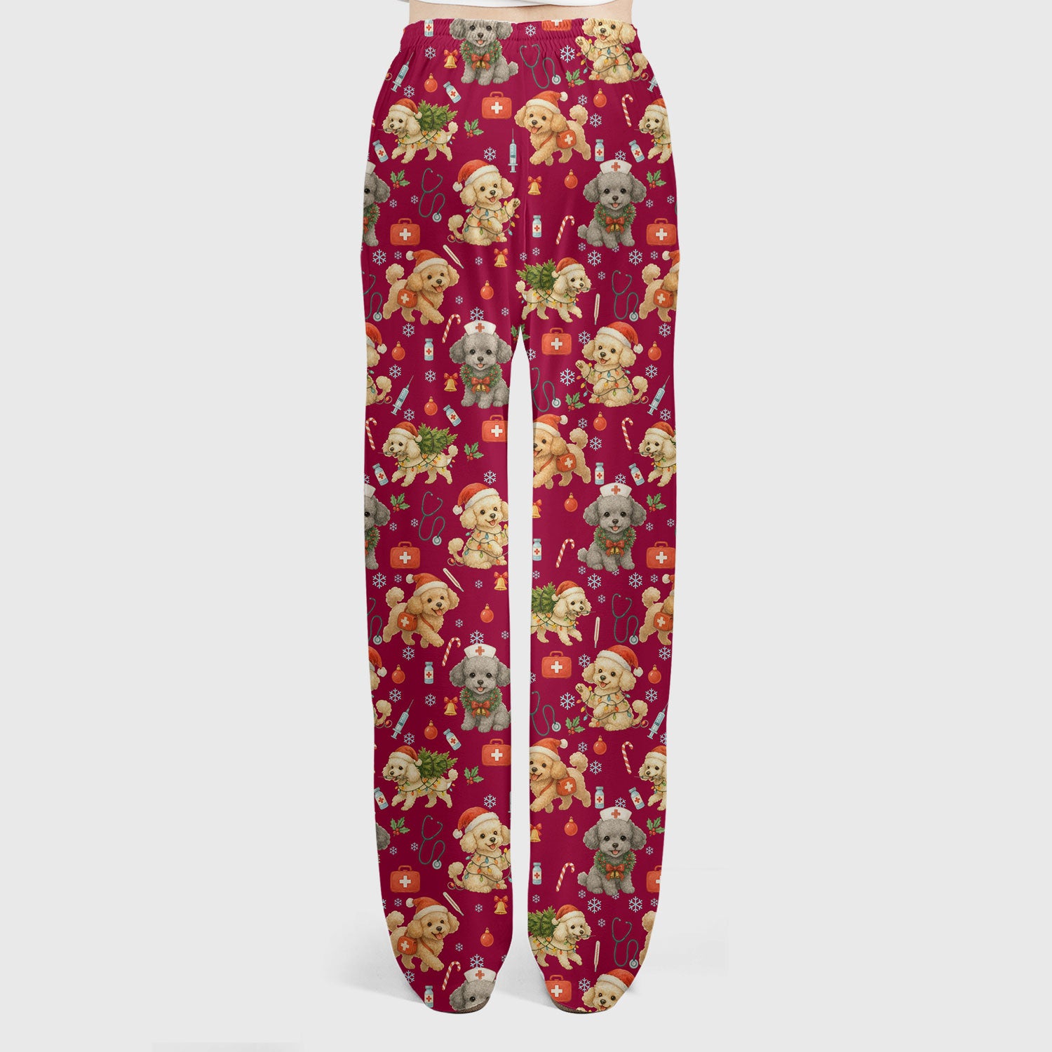 Christmas Dog Nurse Scrub Set for Women - Cute Puppy Pattern Scrub Top and Pants - Funny Holiday Nursing Outfit Gift for RN LPN CNA