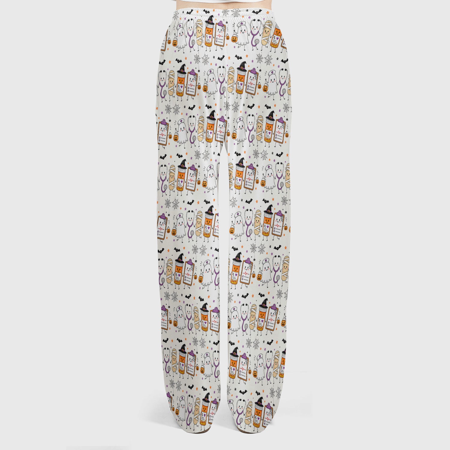 Halloween Medical Characters Print Scrub Set, Scrub Pants and V Neck Top