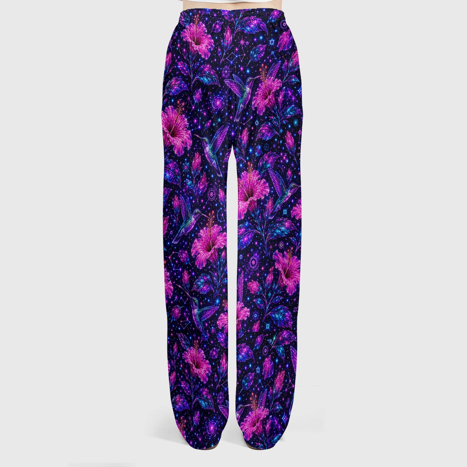 Galaxy Floral Hummingbird Nurse Pattern Scrub Set, Scrub Pants and V Neck Top