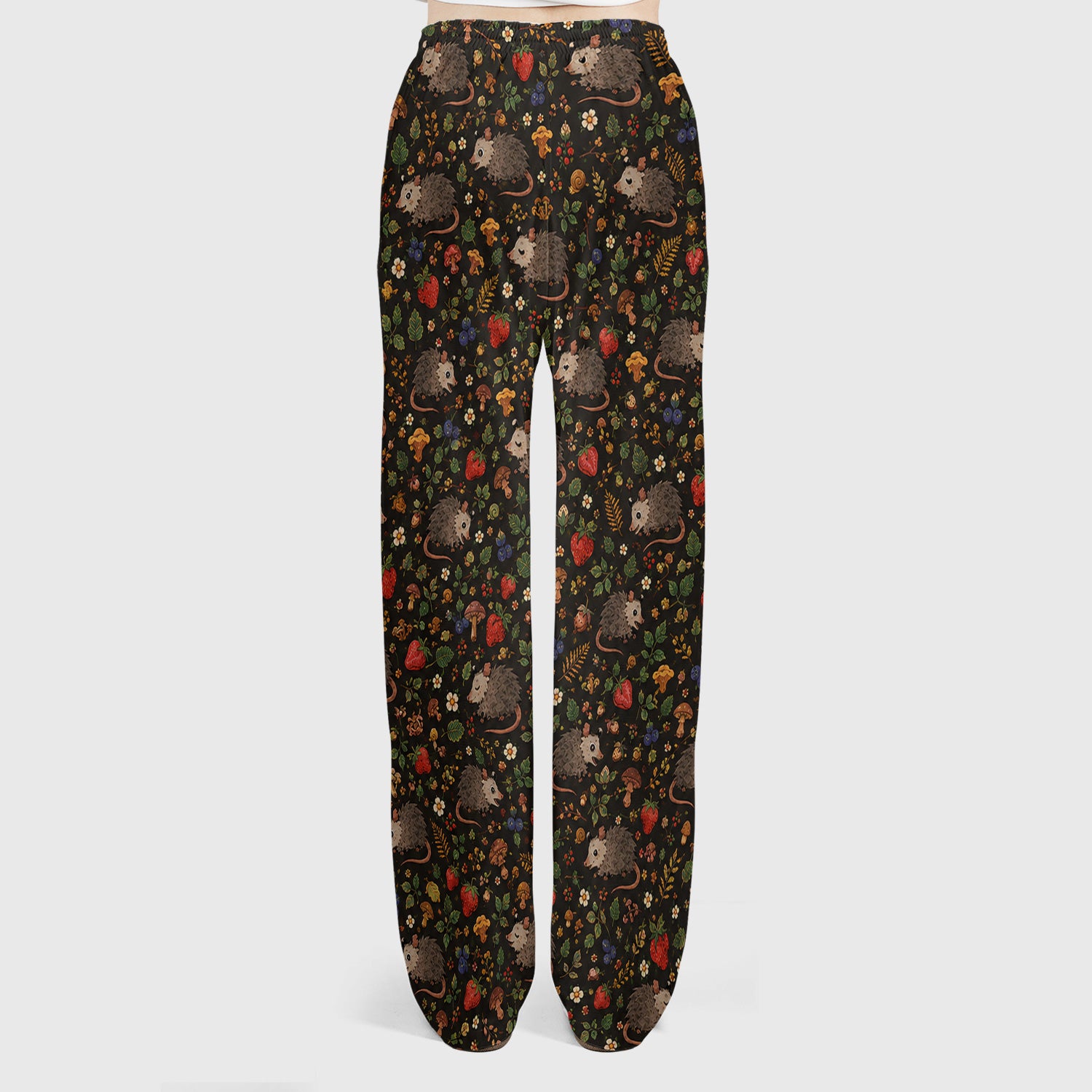 Woodland Opossum Berry Mushroom Pattern Scrub Set, Scrub Pants and V Neck Top
