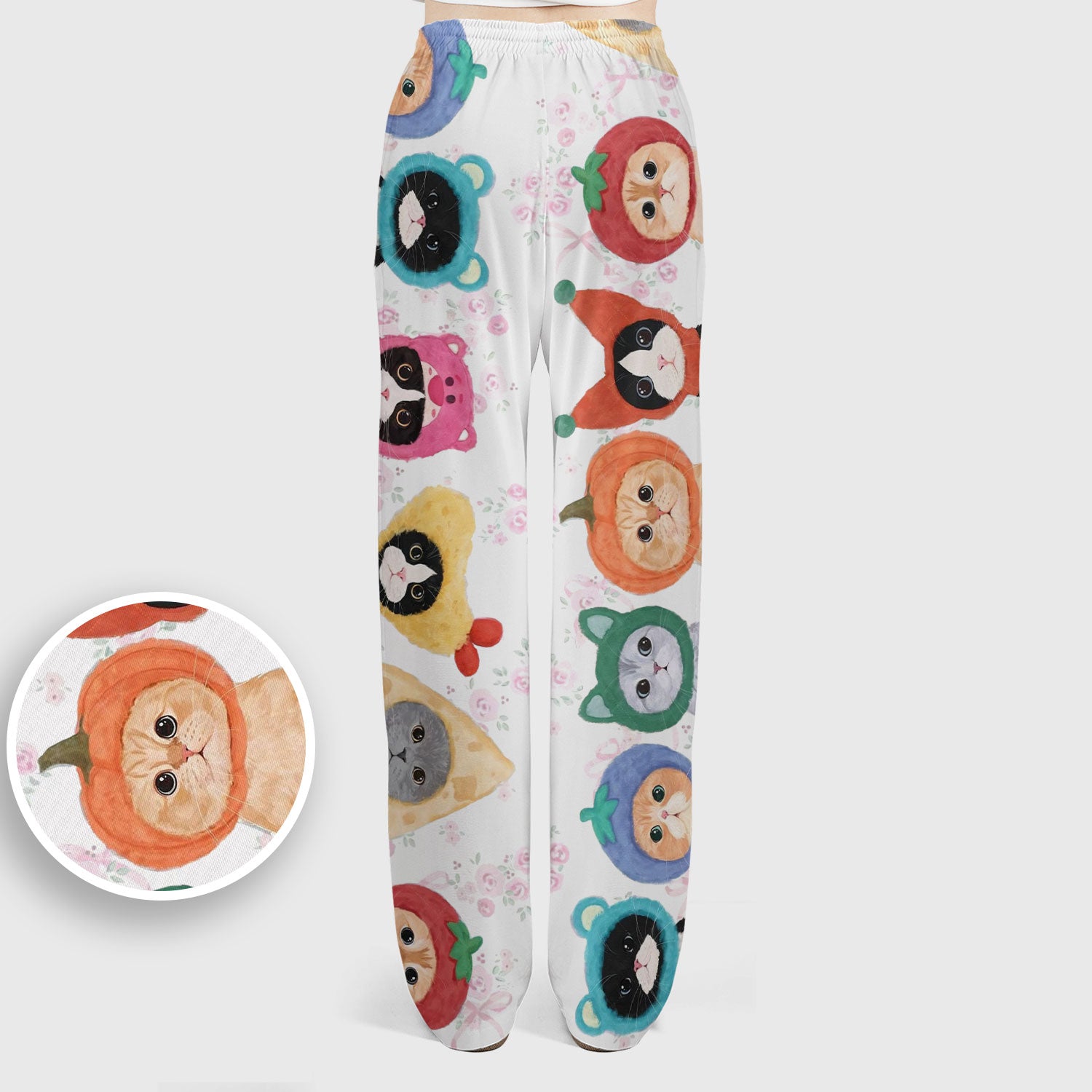 Funny Cartoon Cat Print Scrub Set, Scrub Pants and V Neck Top