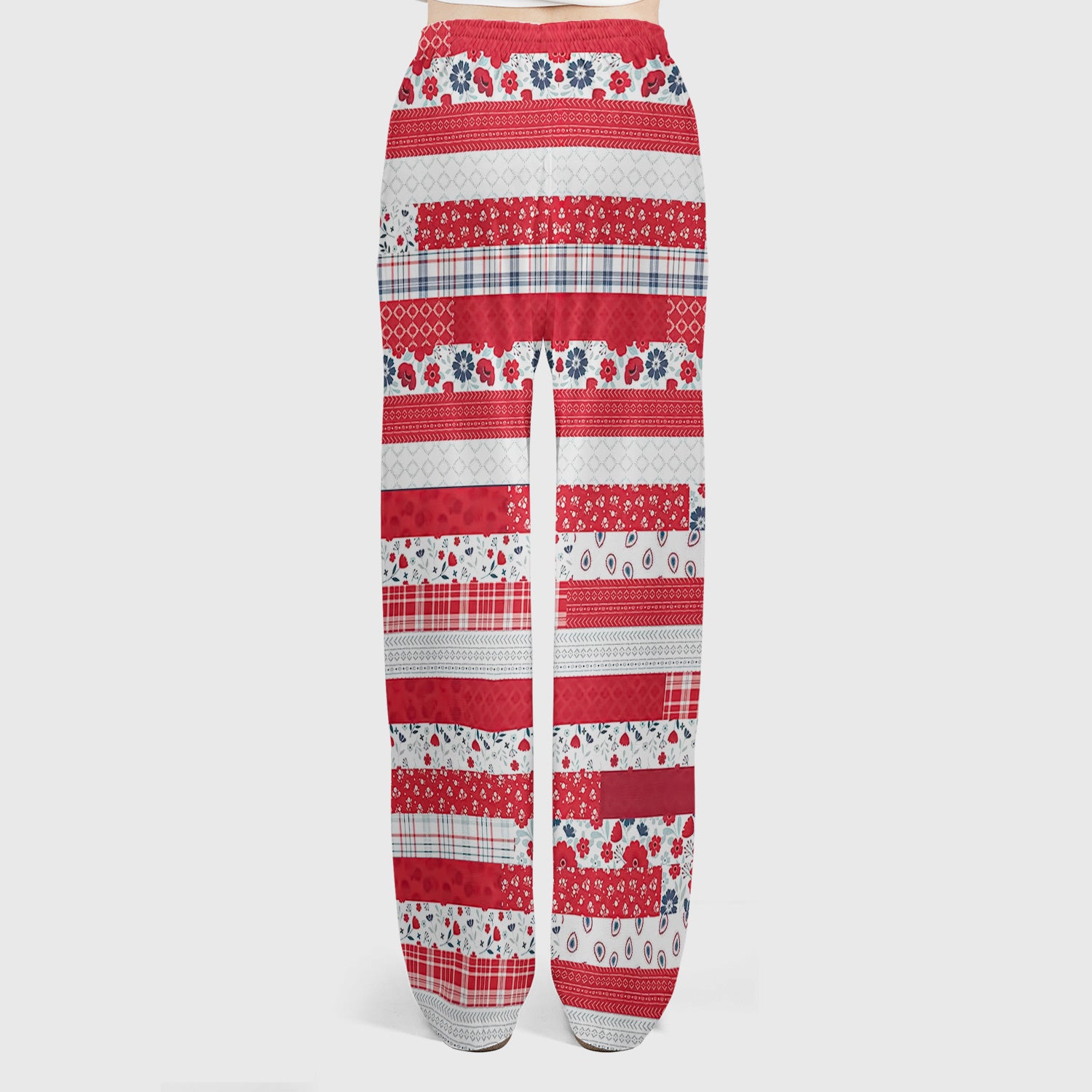 Patriotic Floral Flag Patchwork Pattern Scrub Set, Scrub Pants and V Neck Top