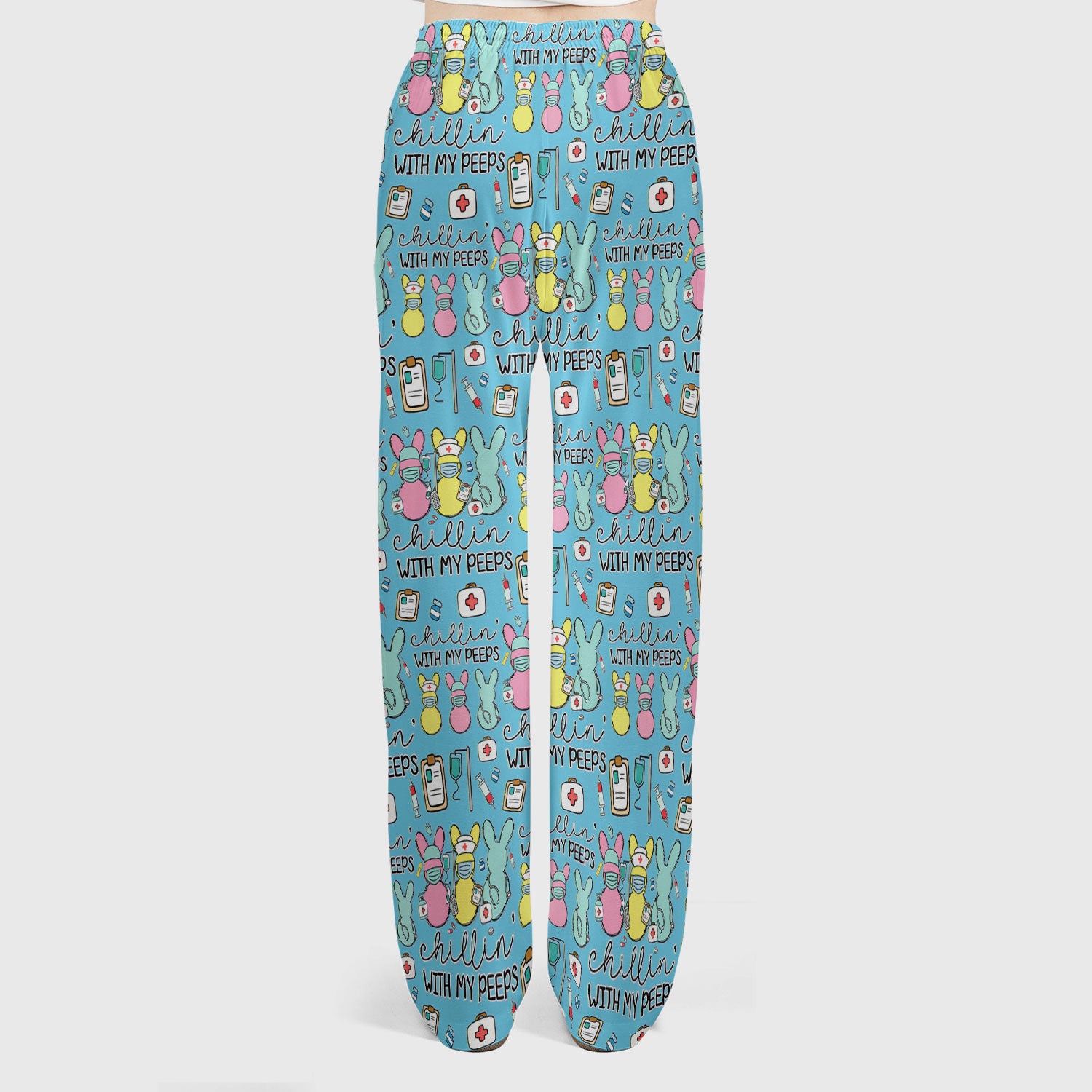 Cute Bunny Nurse Chillin With My Peeps Scrub, Women's Scrub Sets