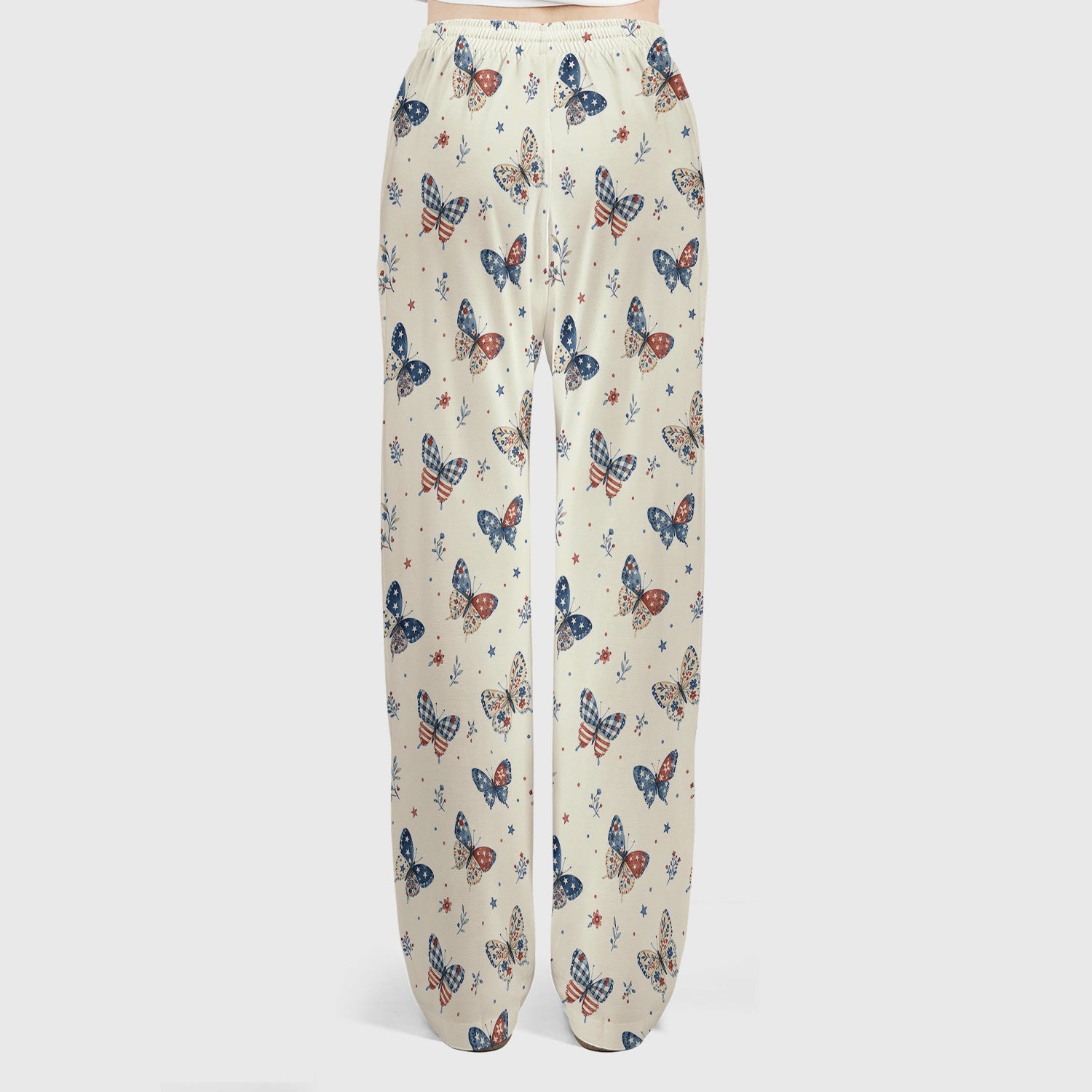 Fourth Of July Butterfly Print Scrub Set, Scrub Pants and V Neck Top