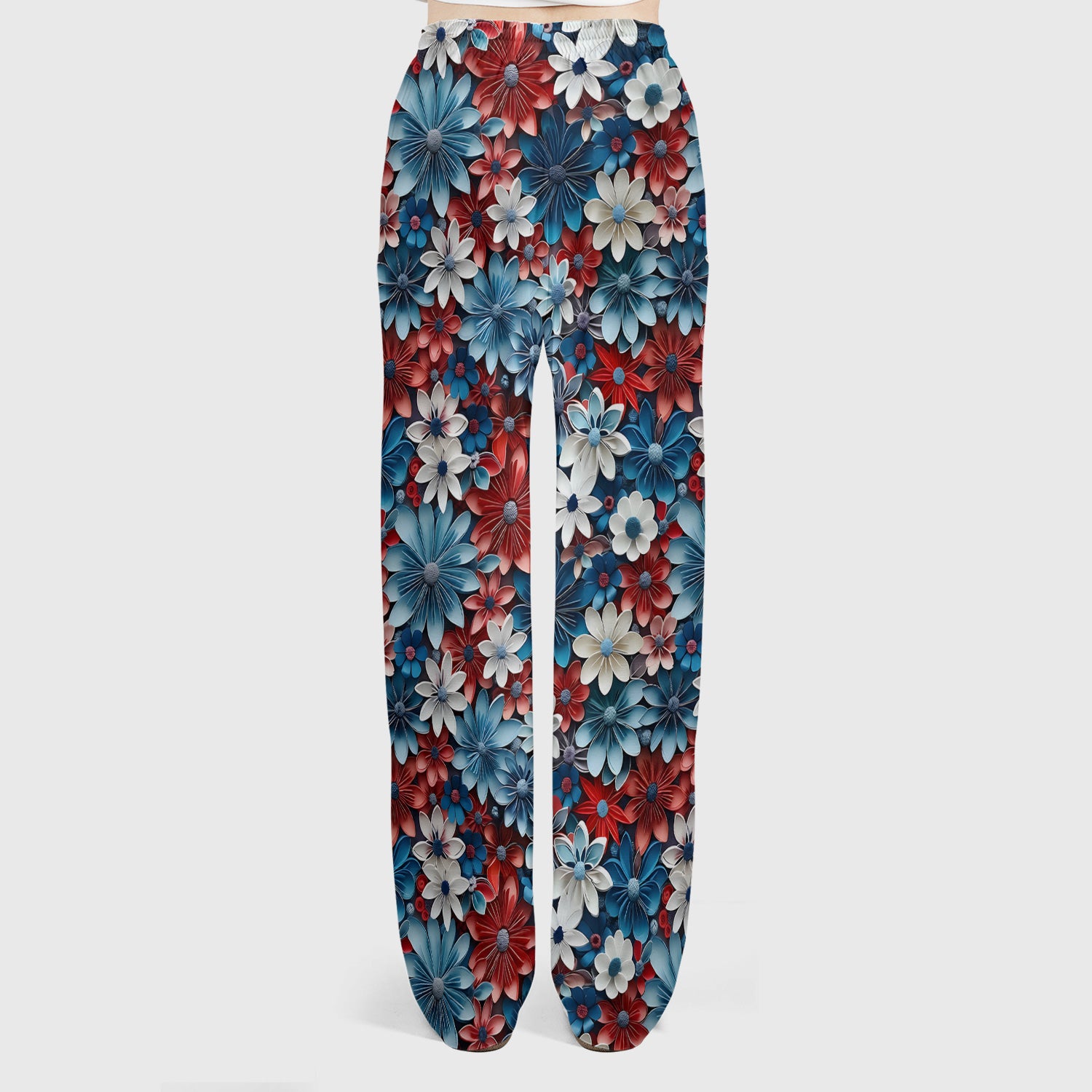 Patriotic 3D Floral Nurse for RN & CNA, Red Blue White Healthcare Workers Uniform Scrub Set, Scrub Pants and V Neck Top