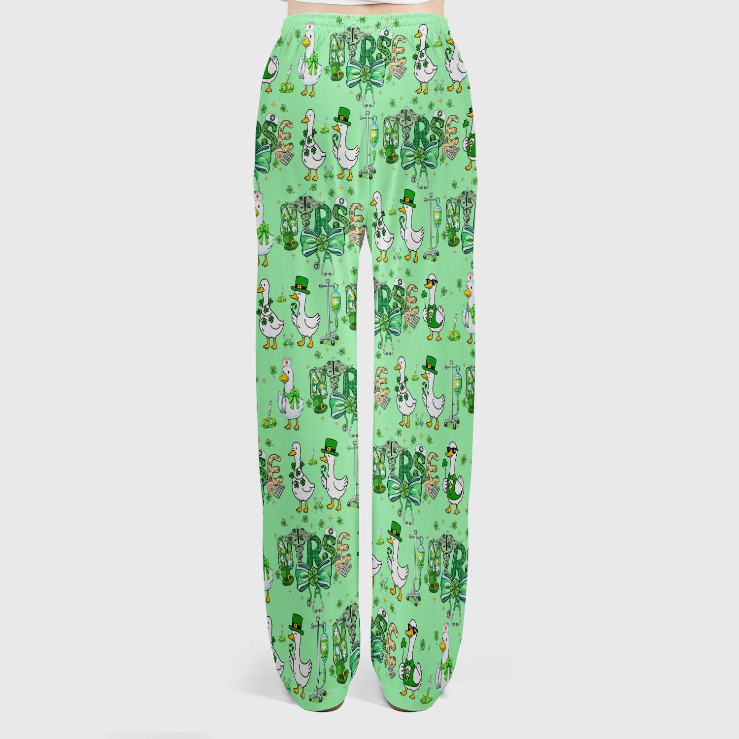 Funny Goose Nurse Shamrock Scrub Set, St. Patrick’s Day Nurse Pattern Shirt, Breathable Fabrics Nursing Uniform