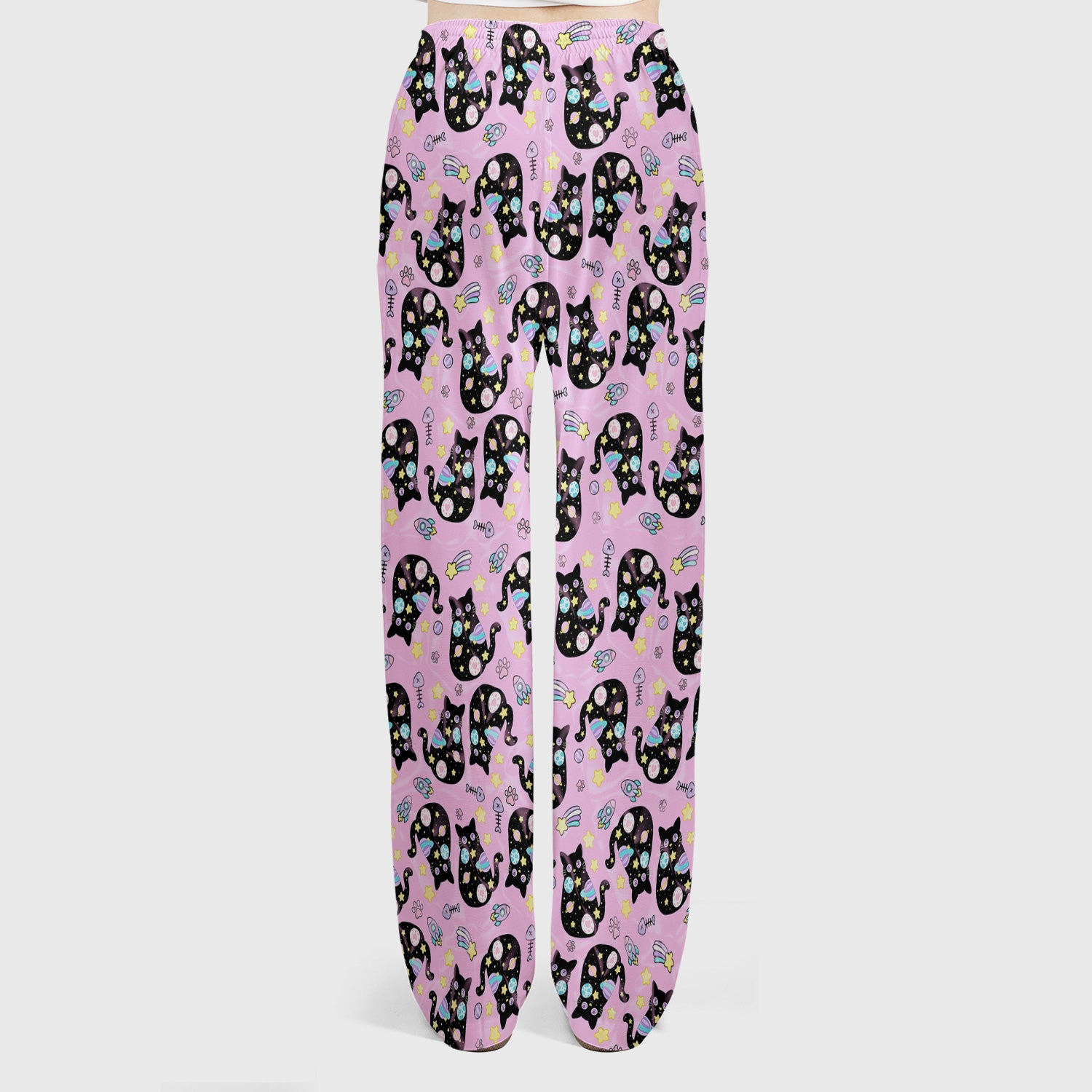 Galaxy Black Cat Space Pattern Scrub Top, Breathable Fabrics Nursing Uniform