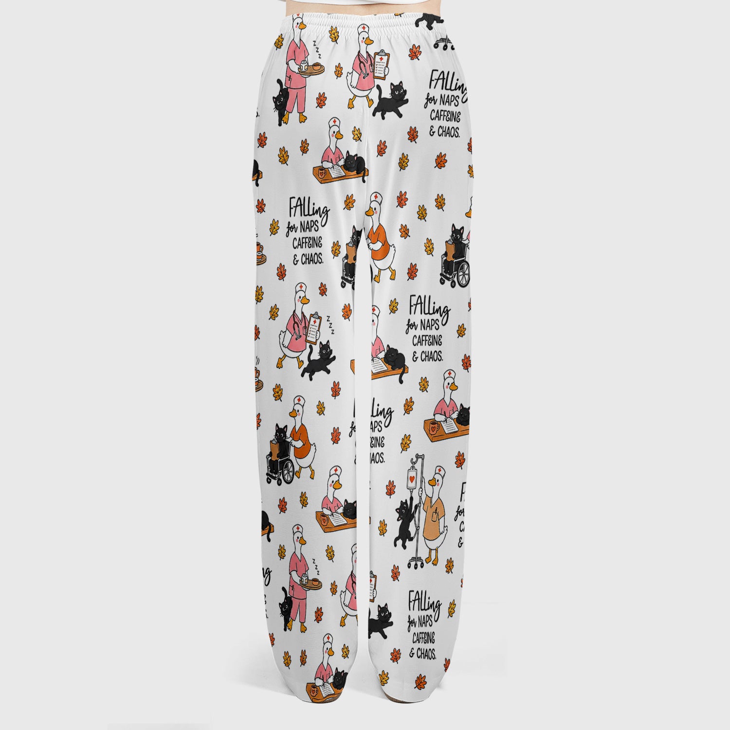 Funny Fall Nurse Goose And Black Cat Scrub Set, Scrub Pants and V Neck Top