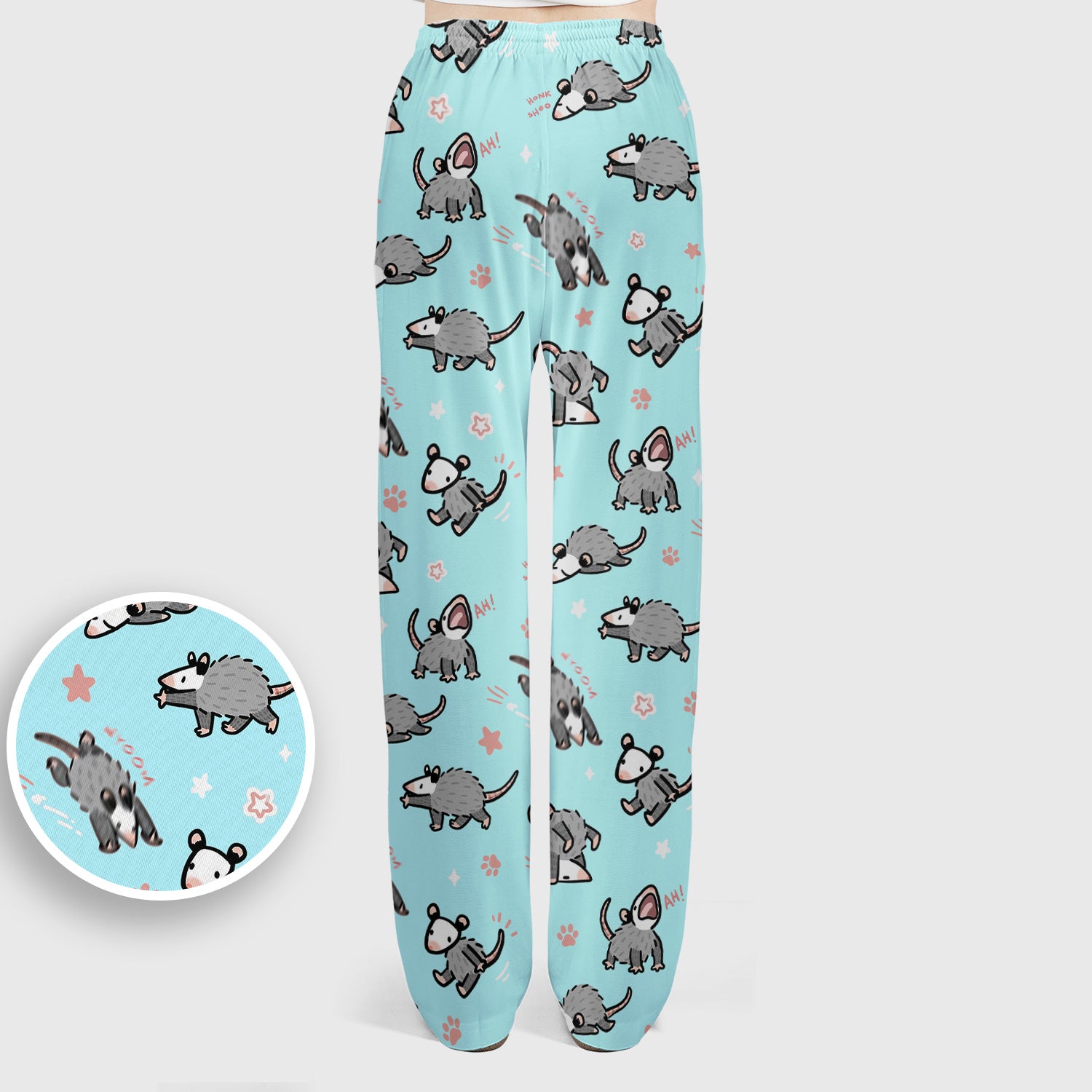 Playful Cartoon Opossum Character Pattern Scrub Set, Women's Scrub Sets