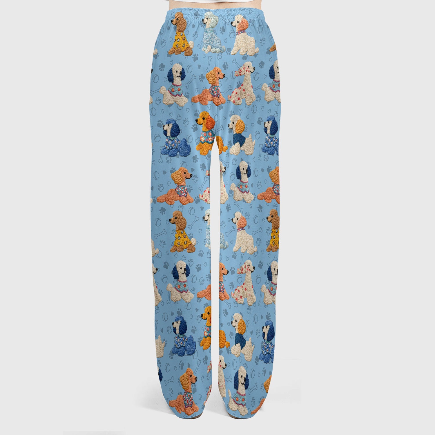 Cute Colorful Poodle Pattern Scrub Set, Scrub Pants and V Neck Top