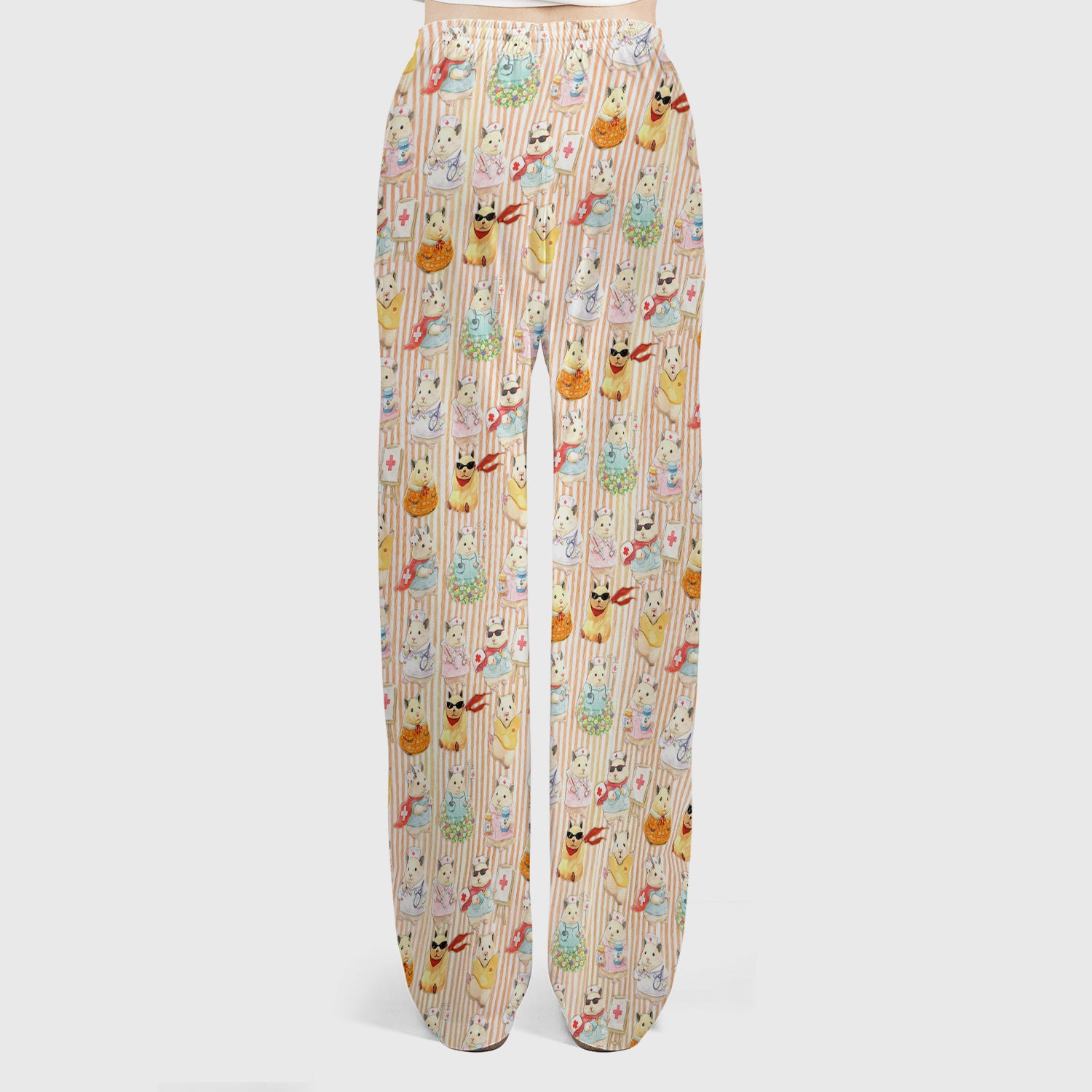 Cute Nurse Hamster Pattern Scrubs Sets, Scrub Pants and V Neck Top