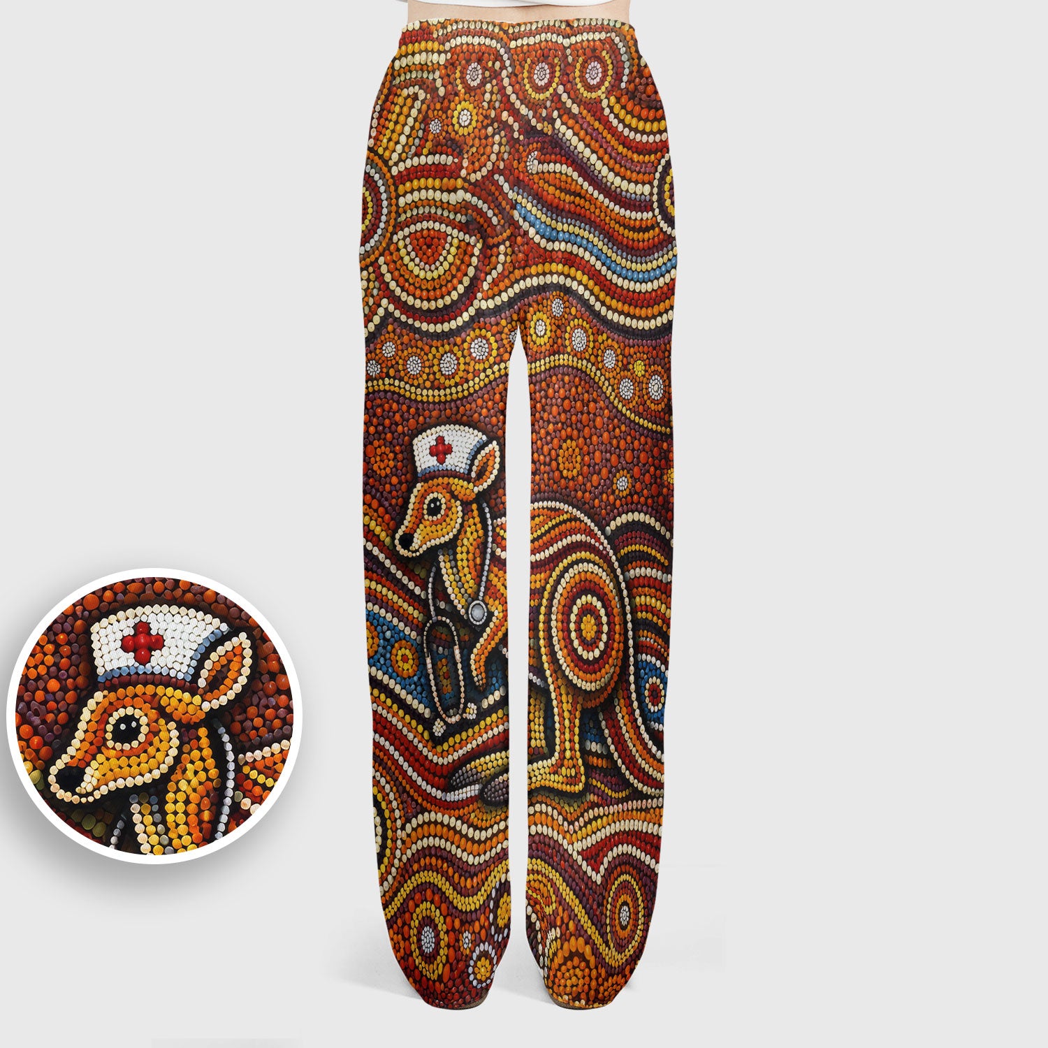 Australian Aboriginal Nurse Scrub Set, Kangaroo Dot Art Medical Nurses Shirt, Breathable Fabrics Nursing Uniform