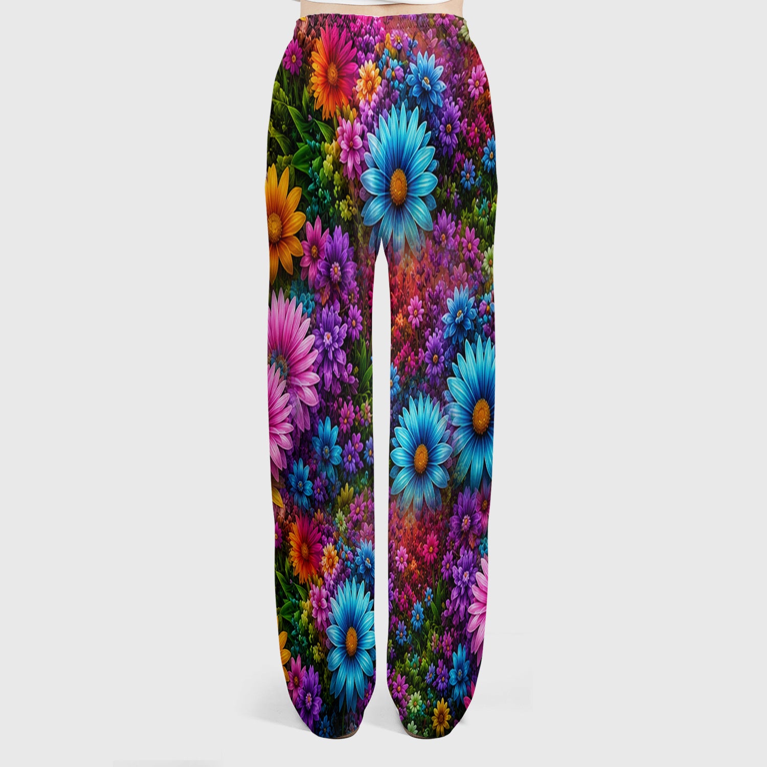 Cute Highland Cow Rainbow Floral Pattern Scrub Set, Scrub Pants and V Neck Top