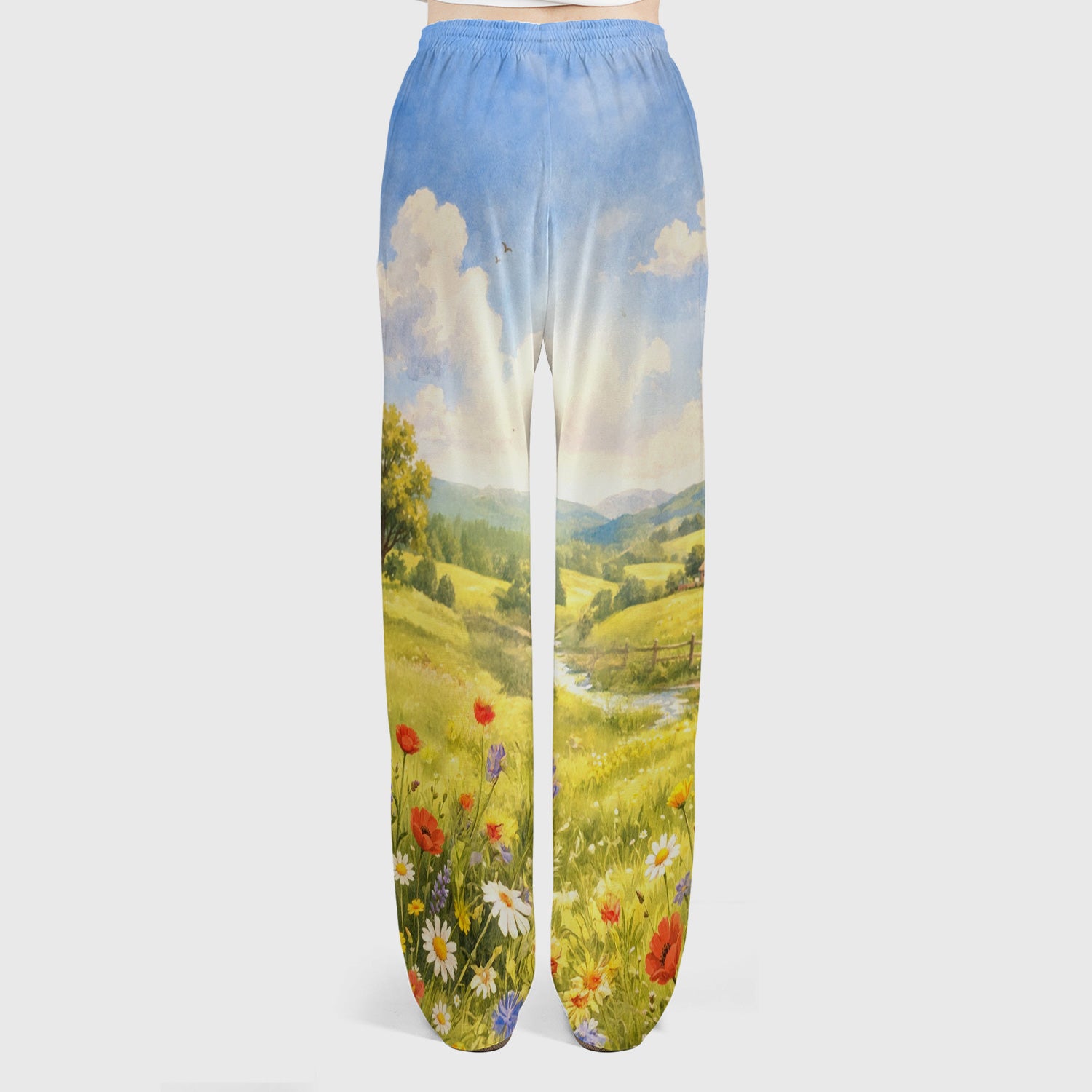 Cute Cow Wearing Boots Meadow Scene Pattern Scrub Set, Scrub Pants and V Neck Top