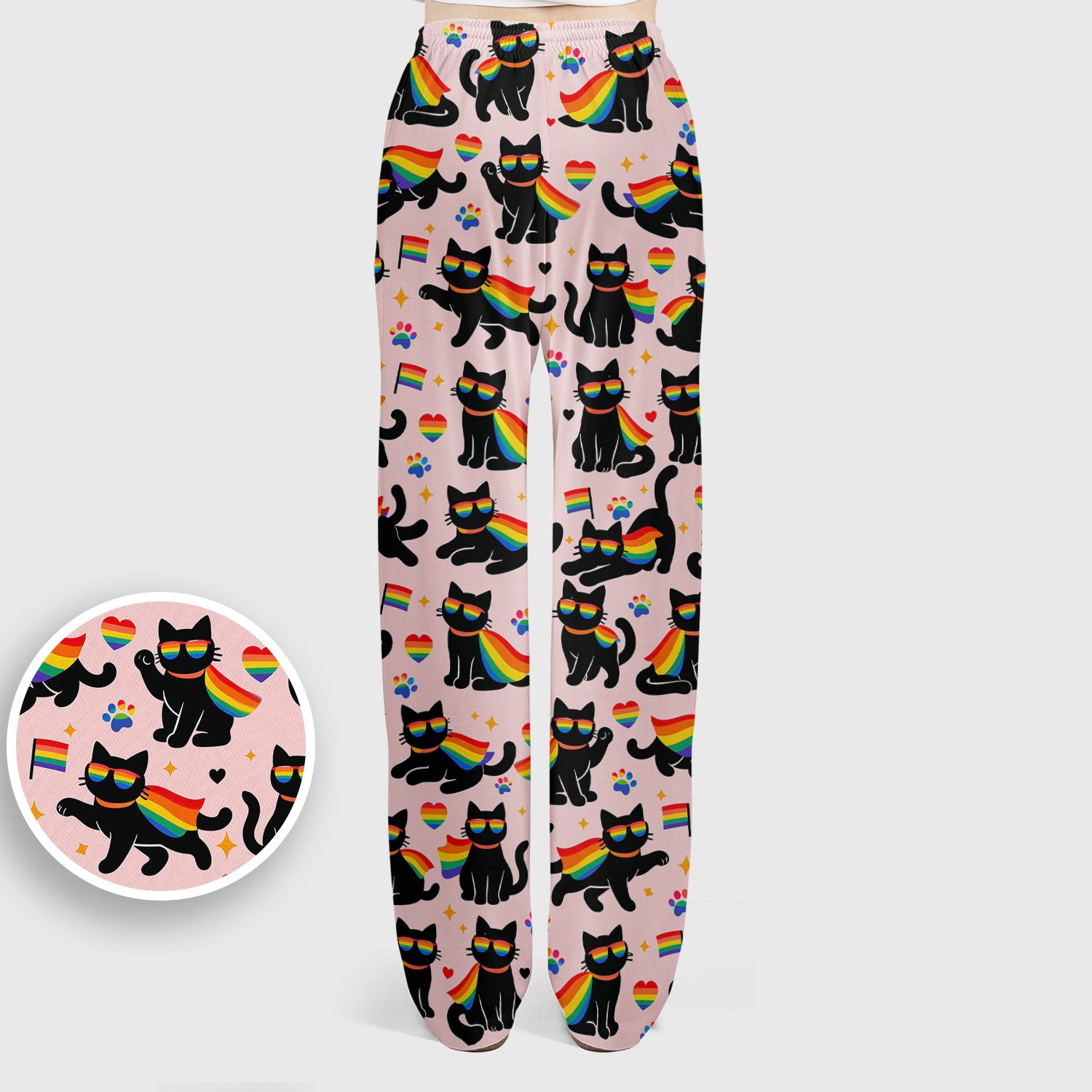 Rainbow Black Cat Pride Pattern Scrub Set, Breathable Med Uniform