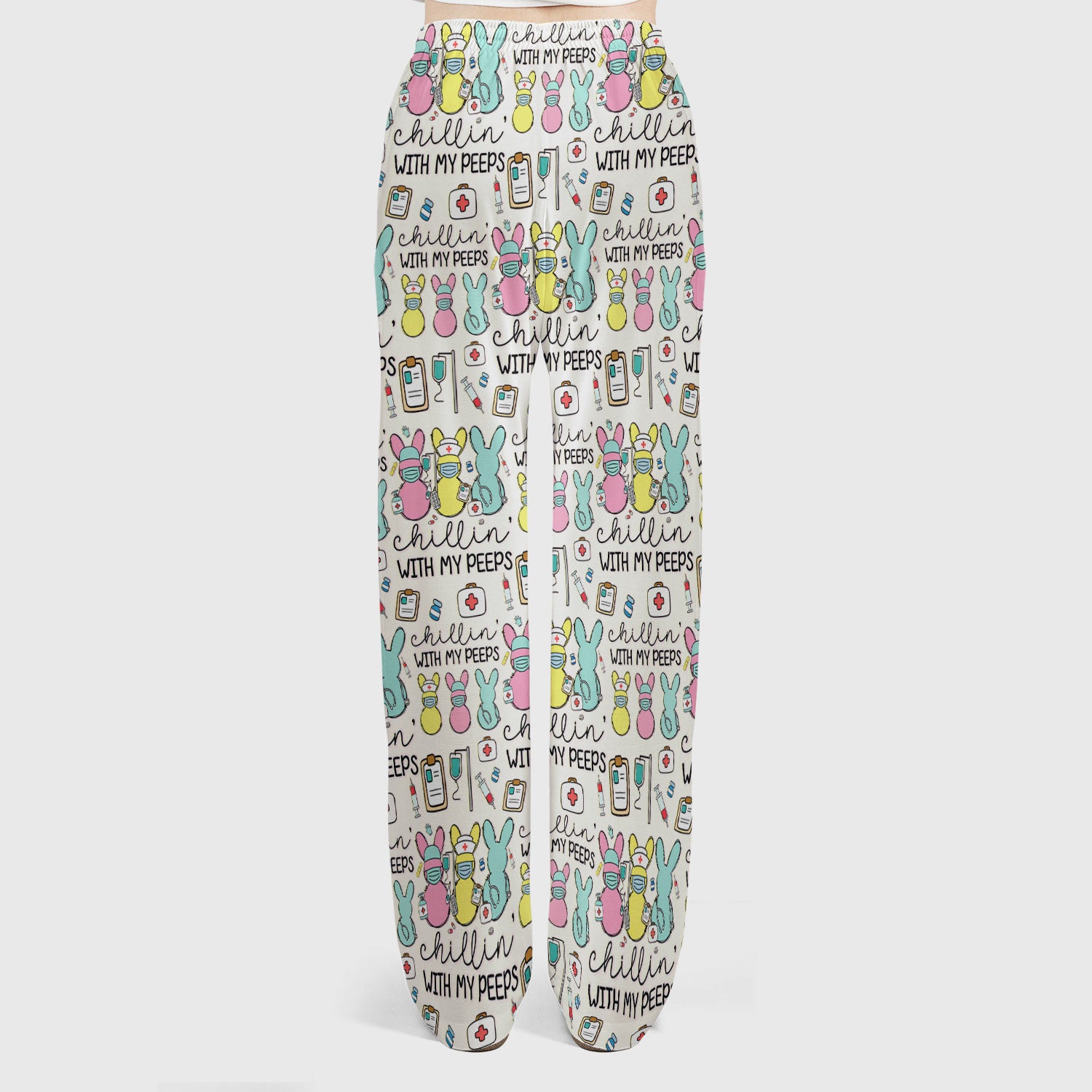 Cute Bunny Nurse Chillin With My Peeps Scrub, Women's Scrub Sets