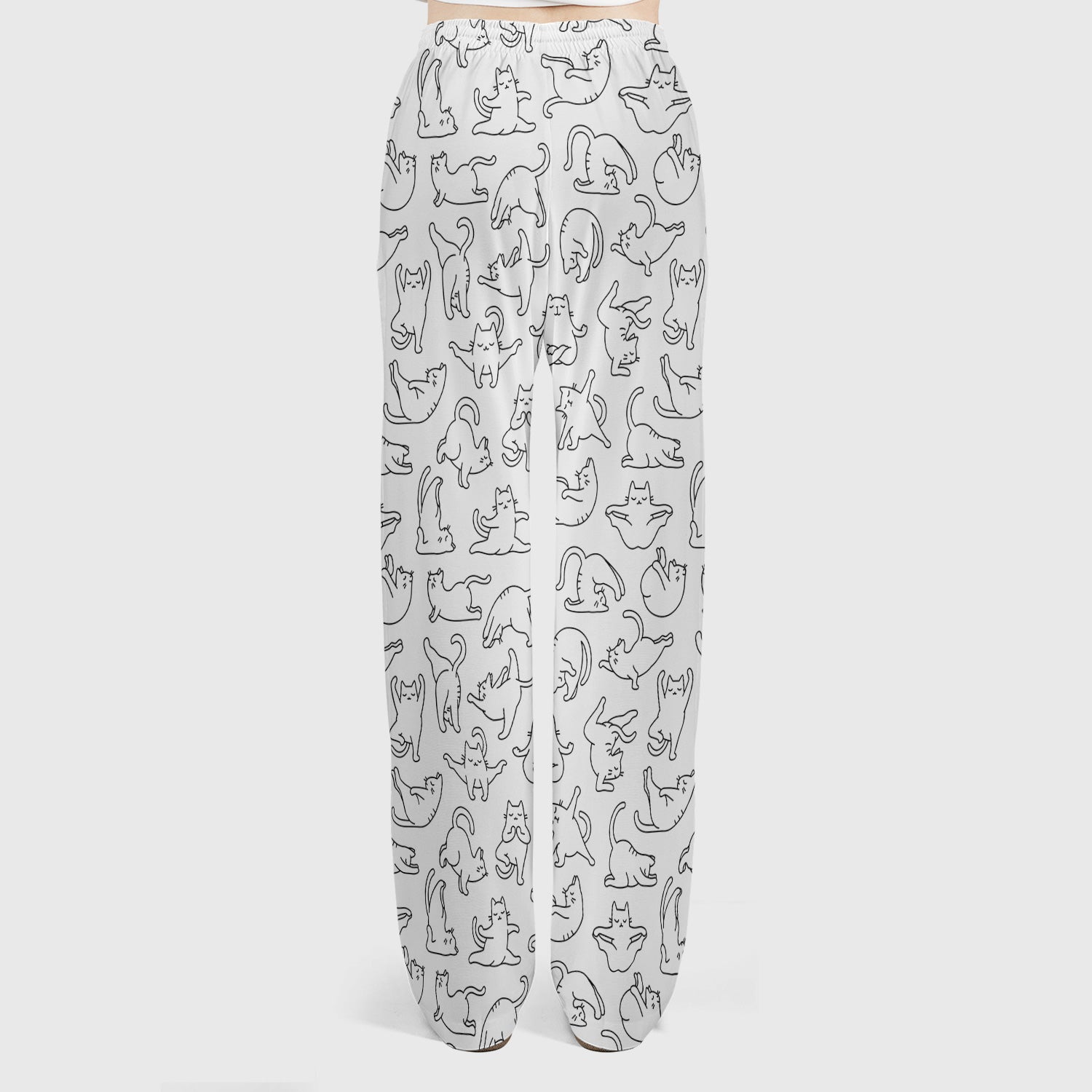 Cute Cat Outline Playing Pattern Scrub Set, Scrub Pants and V Neck Top