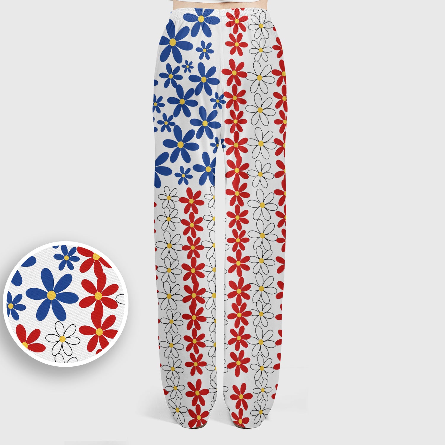 Retro Red Blue Daisy Stripe Pattern Scrub Top, Breathable Fabrics Nursing Uniform